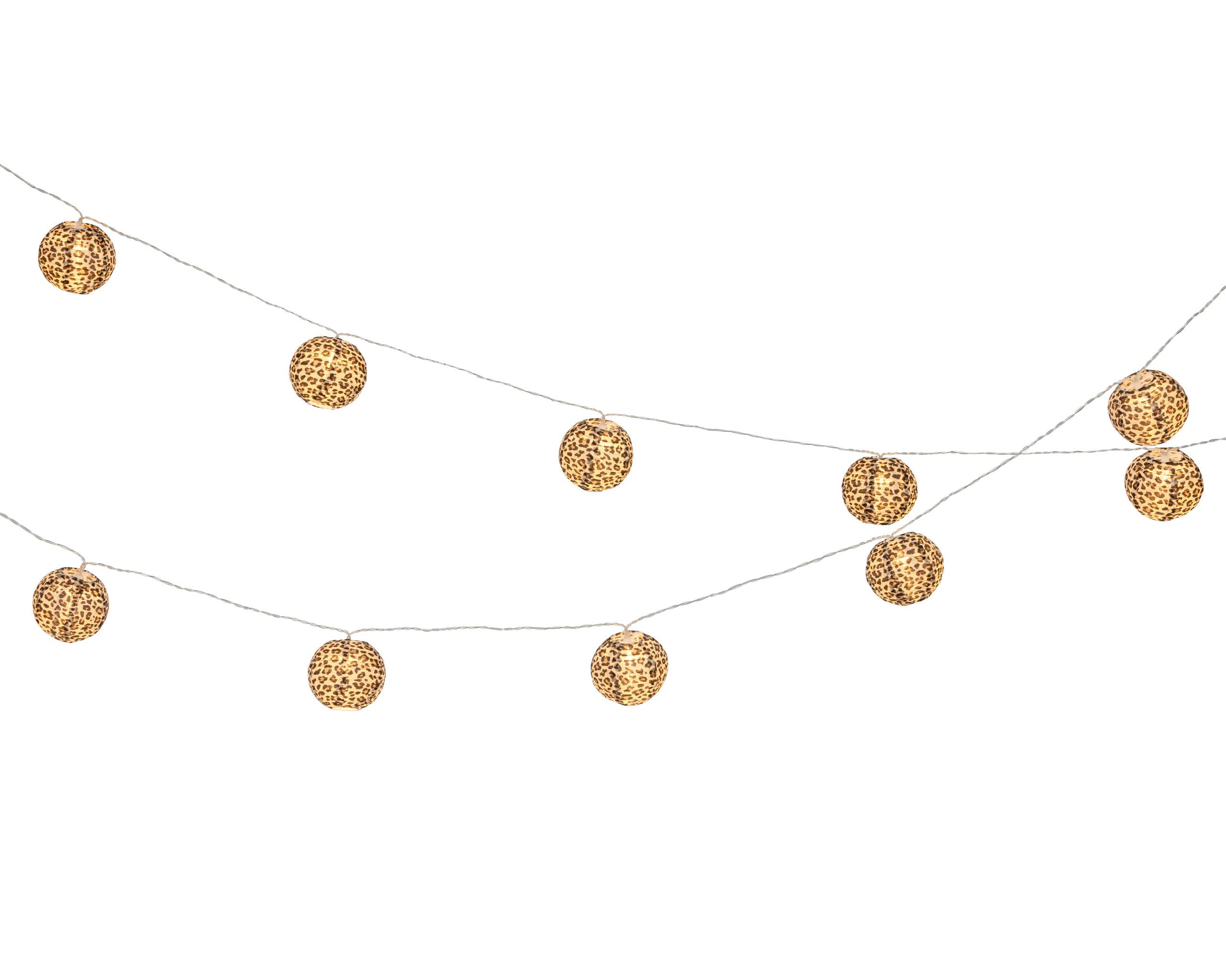 Lumineo LED-Lichterkette, LED Lampion Lichterkette 2,7m Batterie 10 Leopard-Lampions / Warmweiß