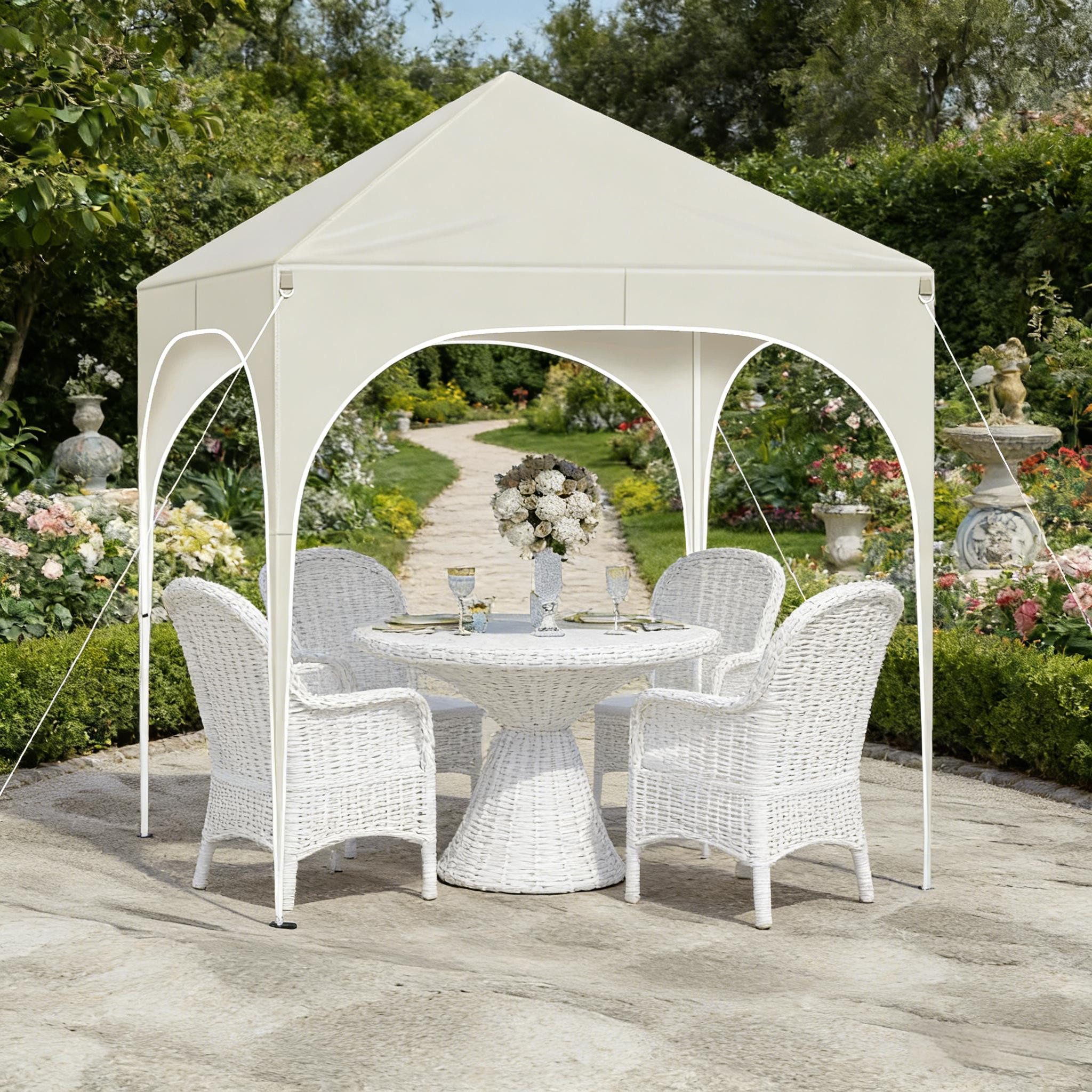 CHICFURN Pavillon Outdoor Gazebo für Garten, Patio und Veranstaltungen, mit 4 Seitenteilen, (Packung), Beige 2 x 2 x 2,4 m