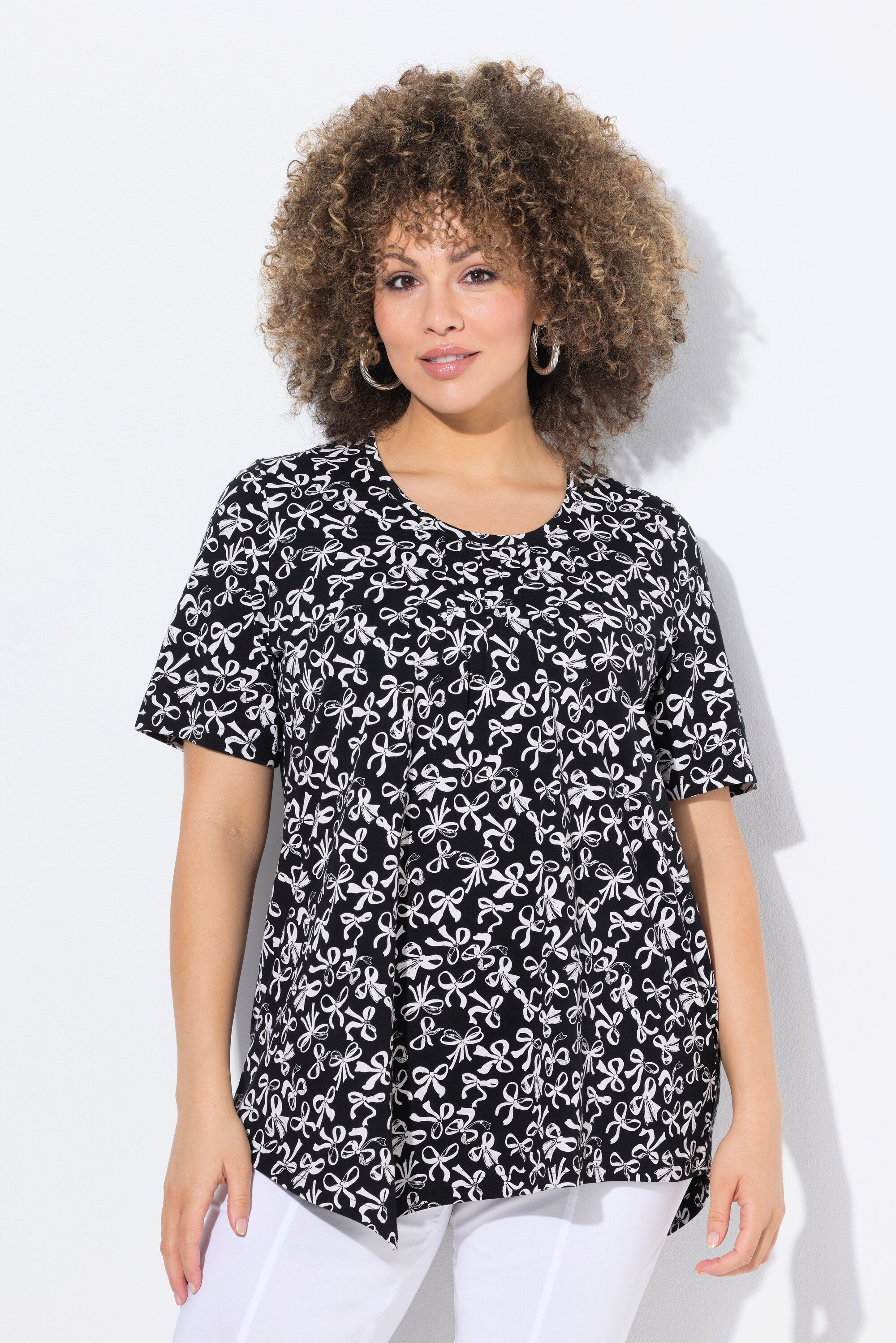 Ulla Popken T-Shirt T-Shirt Schleifen Biesen A-Linie Rundhals Halbarm günstig online kaufen