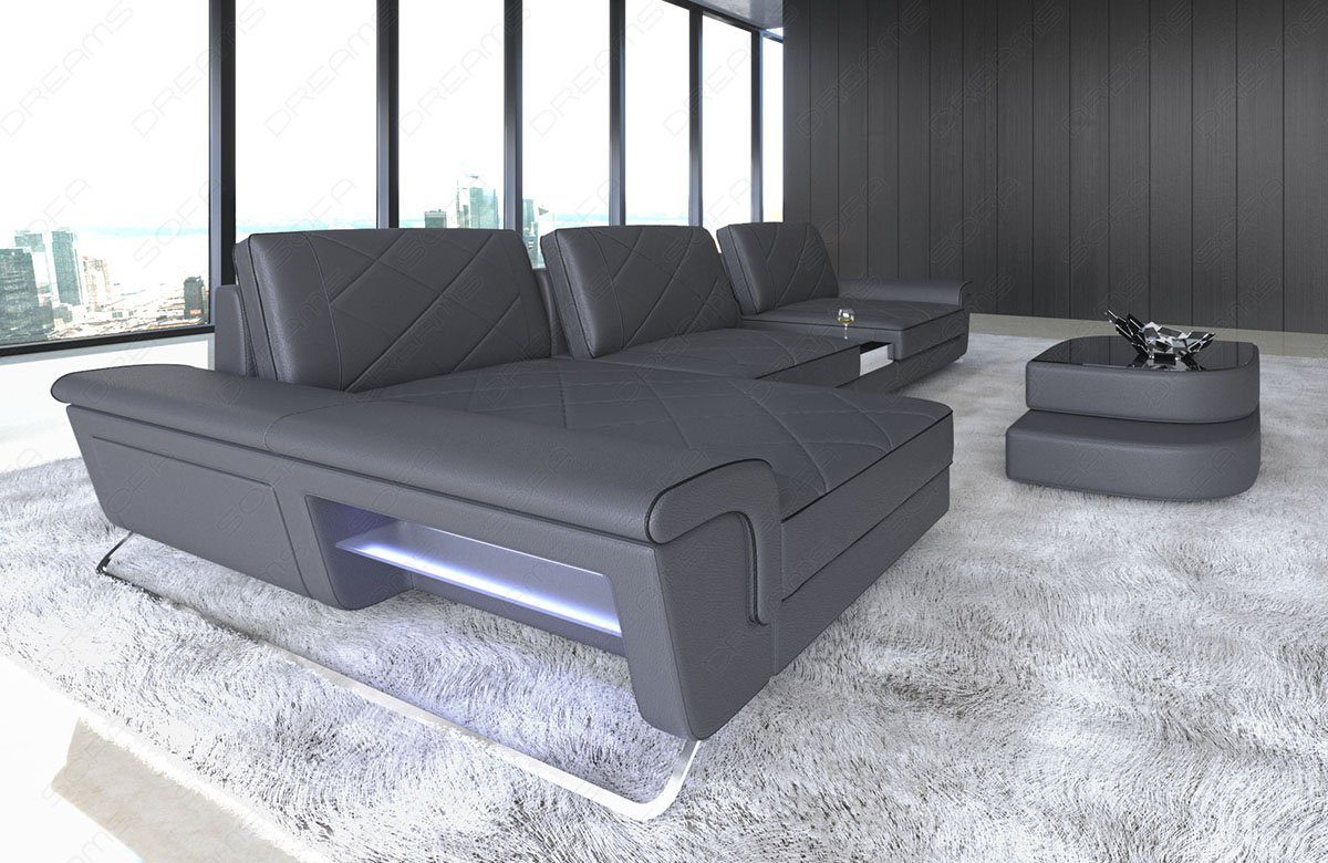 Sofa Dreams Ecksofa Leder Sofa verstellbare Bari mit LED, Form Rückenlehnen, L Designersofa Ledersofa, Couch