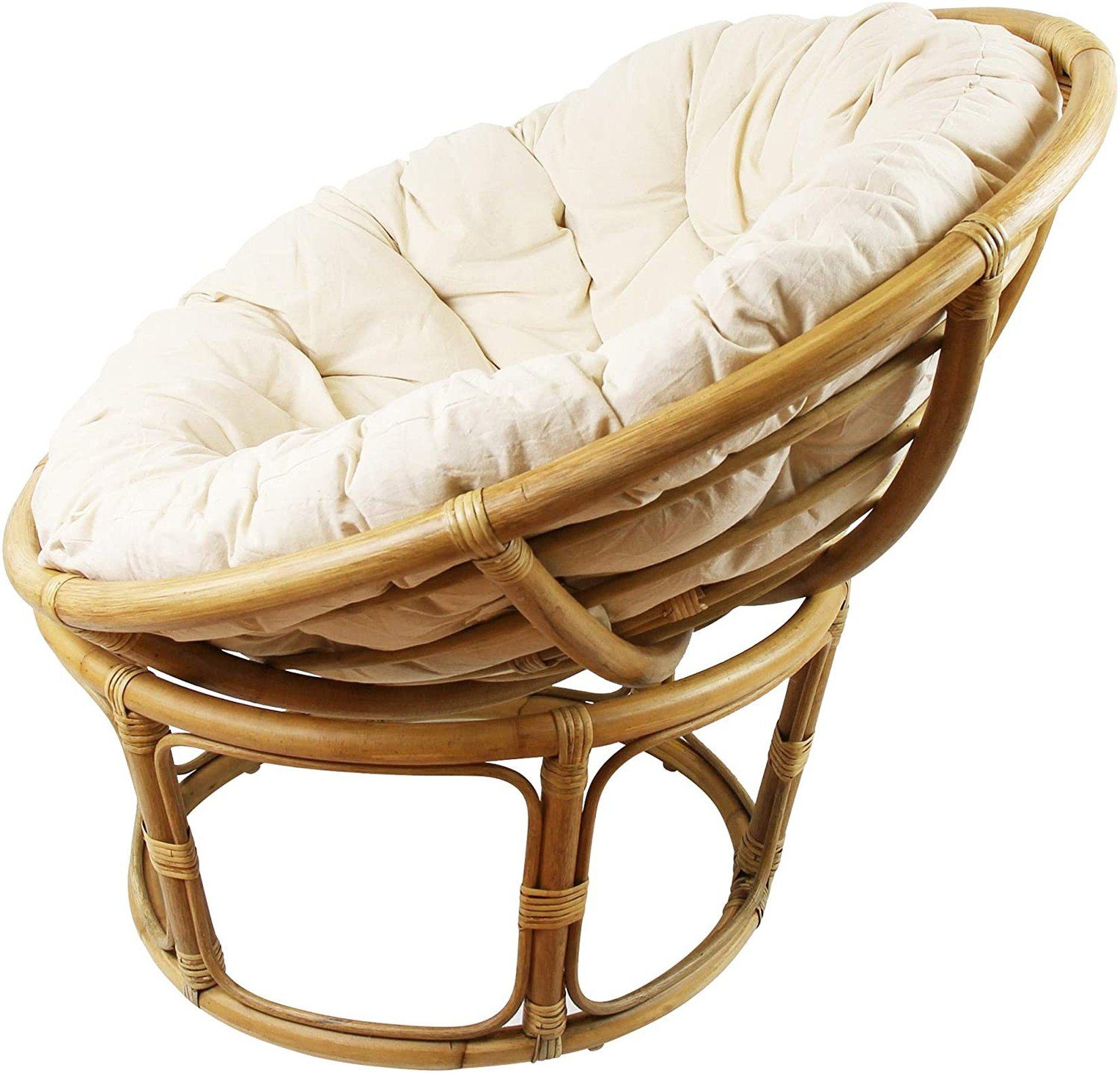 Relaxsessel Korbsessel, Liegesessel, beige, Clubsessel, Papasansessel Rattan, inkl. aus Kissen aus Baumwolle, Rattansessel Dekoleidenschaft