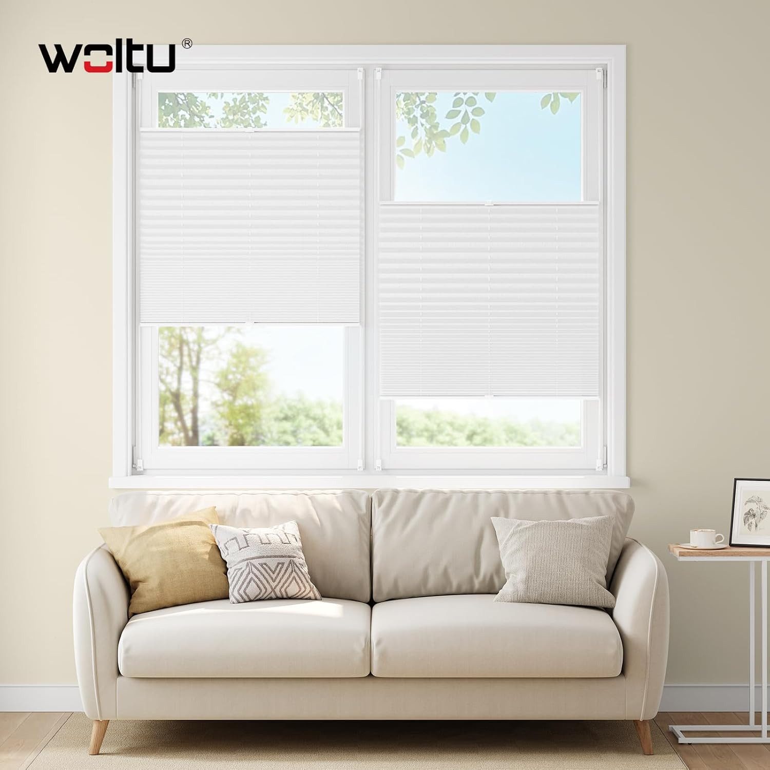 Woltu Plissee, halbtransparent, Klemmfix, Klemmfix, Klemmfix ohne Bohren oder zum Bohren für Fenster & Tür