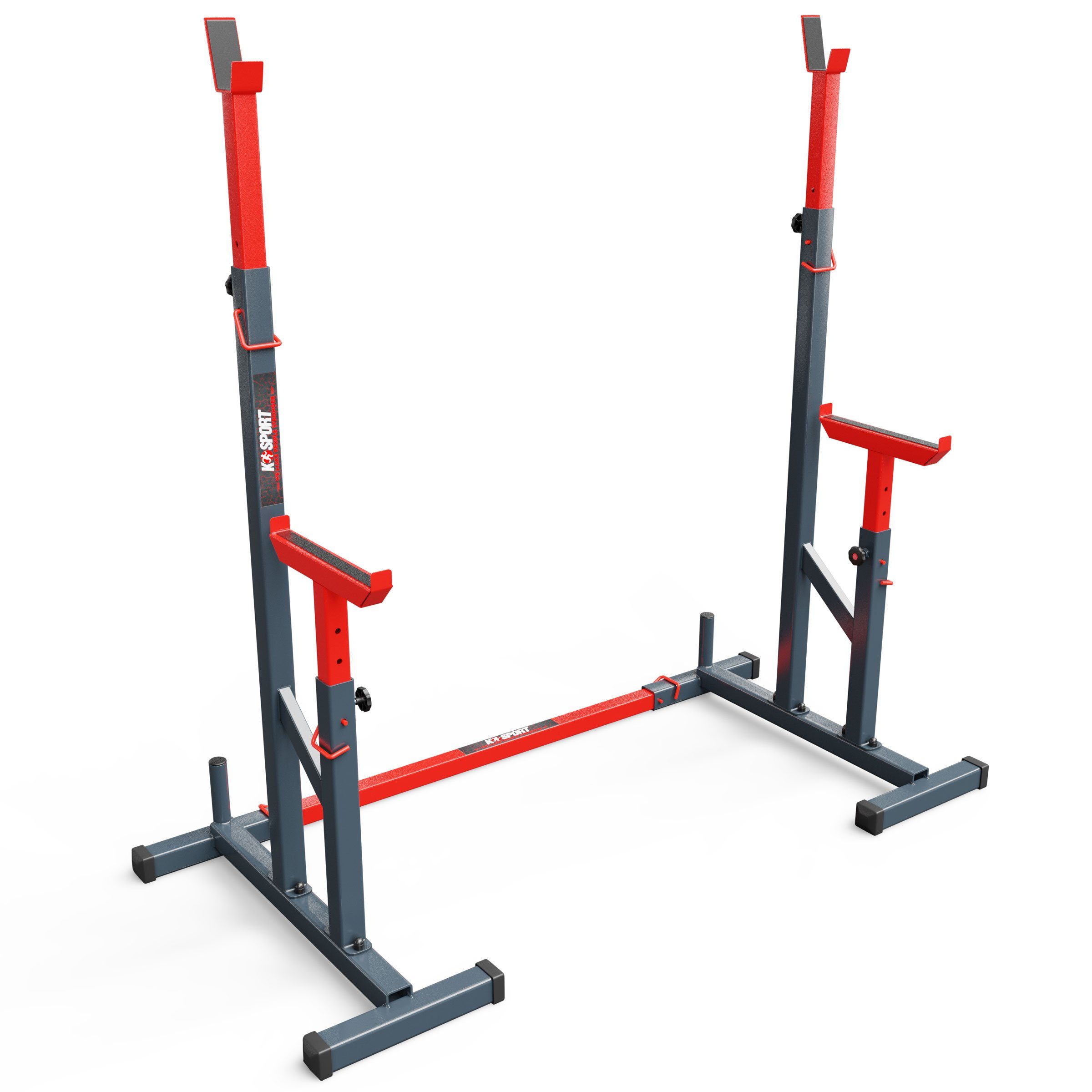 K-SPORT Kraftstation Verstärkte Langhantelablage mit Absicherung bis 150 kg belastbar, (Squat-Rack für Langhanteltraining, Hantel-Ablage mit Verstellbarer Absicherung, Kniebeugenständer), Made in EU!