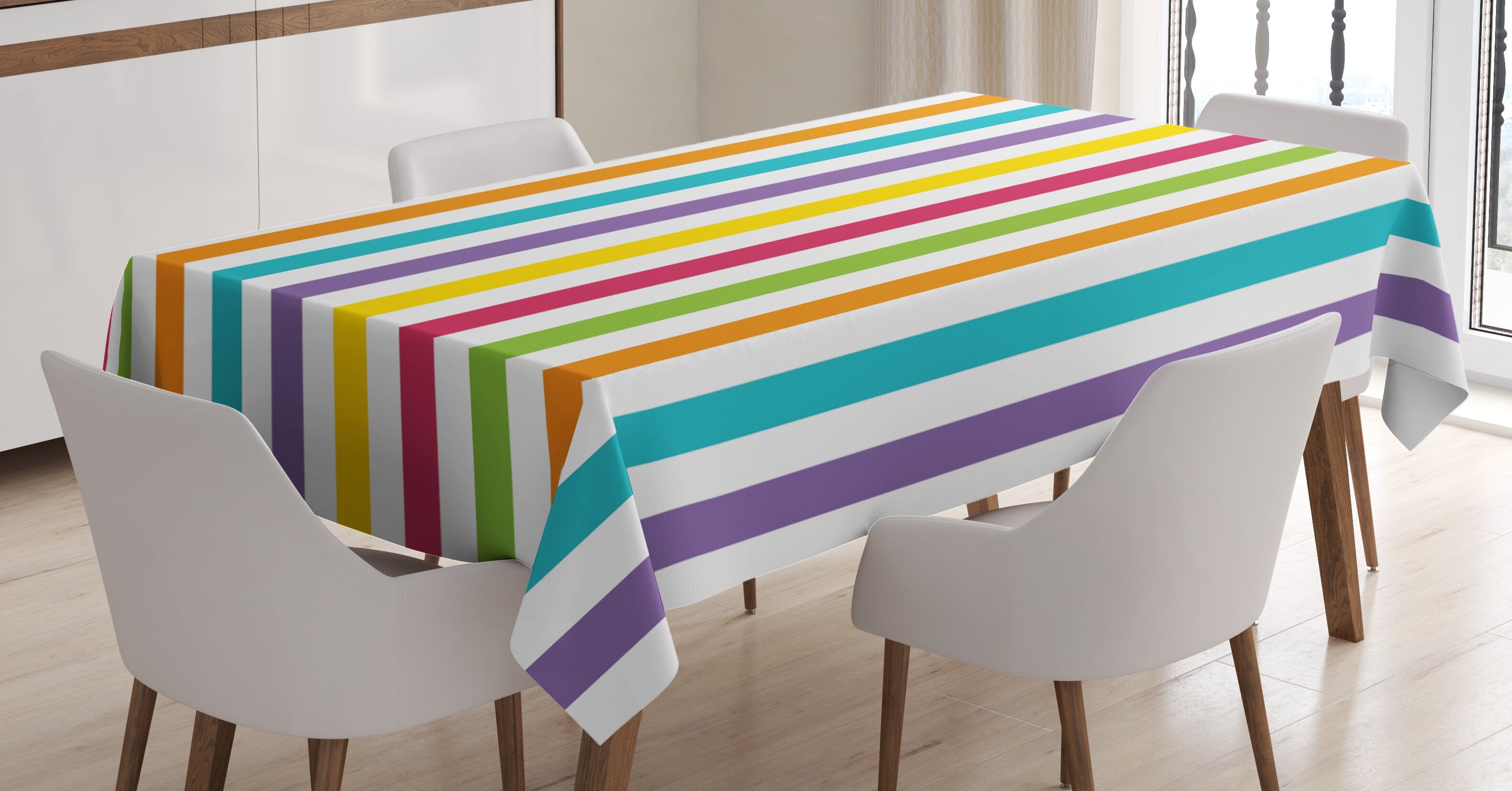 Abakuhaus Tischdecke Farbfest Waschbar Für den Außen Bereich geeignet Klare Farben, Regenbogen Minimalist-Linie Kunst