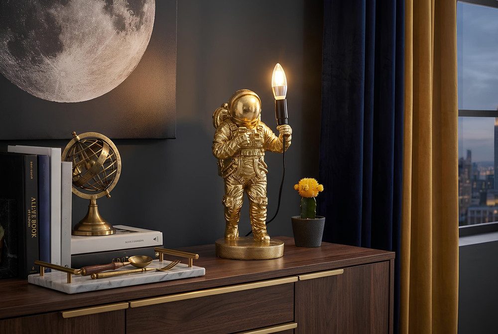 riess-ambiente Tischleuchte ASTRONAUT 40cm gold – Skulptur, handgefertigt, Accessoire, Deko-Figur, keine besonderen Funktionen, ohne Leuchtmittel, dekorative Leuchte als Statement Piece – ideal für Sideboard & Konsole