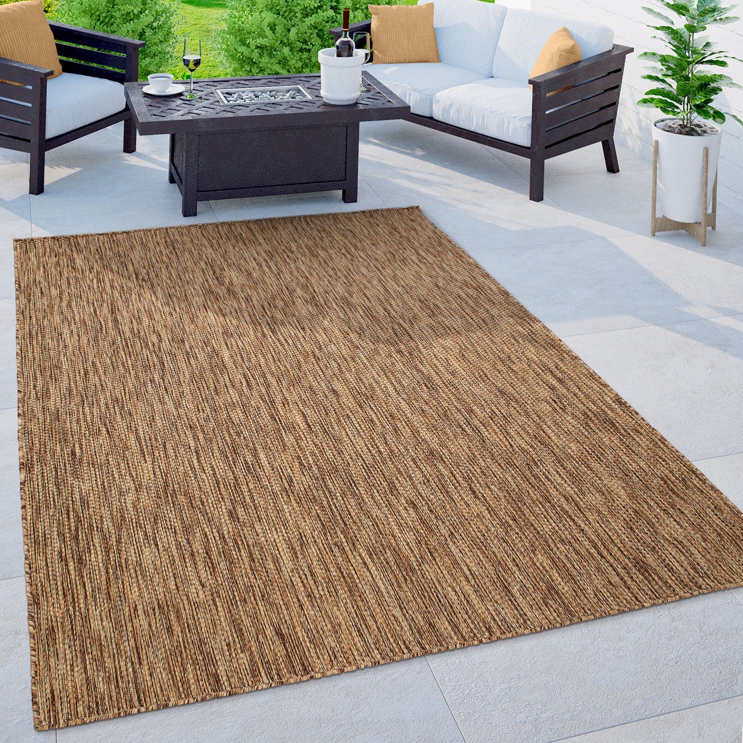 Teppich Venedig, Home affaire, rechteckig, Höhe: 4 mm, Flachgewebe, Sisal-Optik, meliert, UV-beständig, Outdoor geeignet coffee