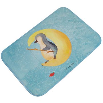 Badematte Pinguin Mond - Eisblau - Geschenk, Badvorleger, Duschteppich, Bademat Mr. & Mrs. Panda, Höhe 1 mm, 100% Polyester, rechteckig, Stil-Statement
