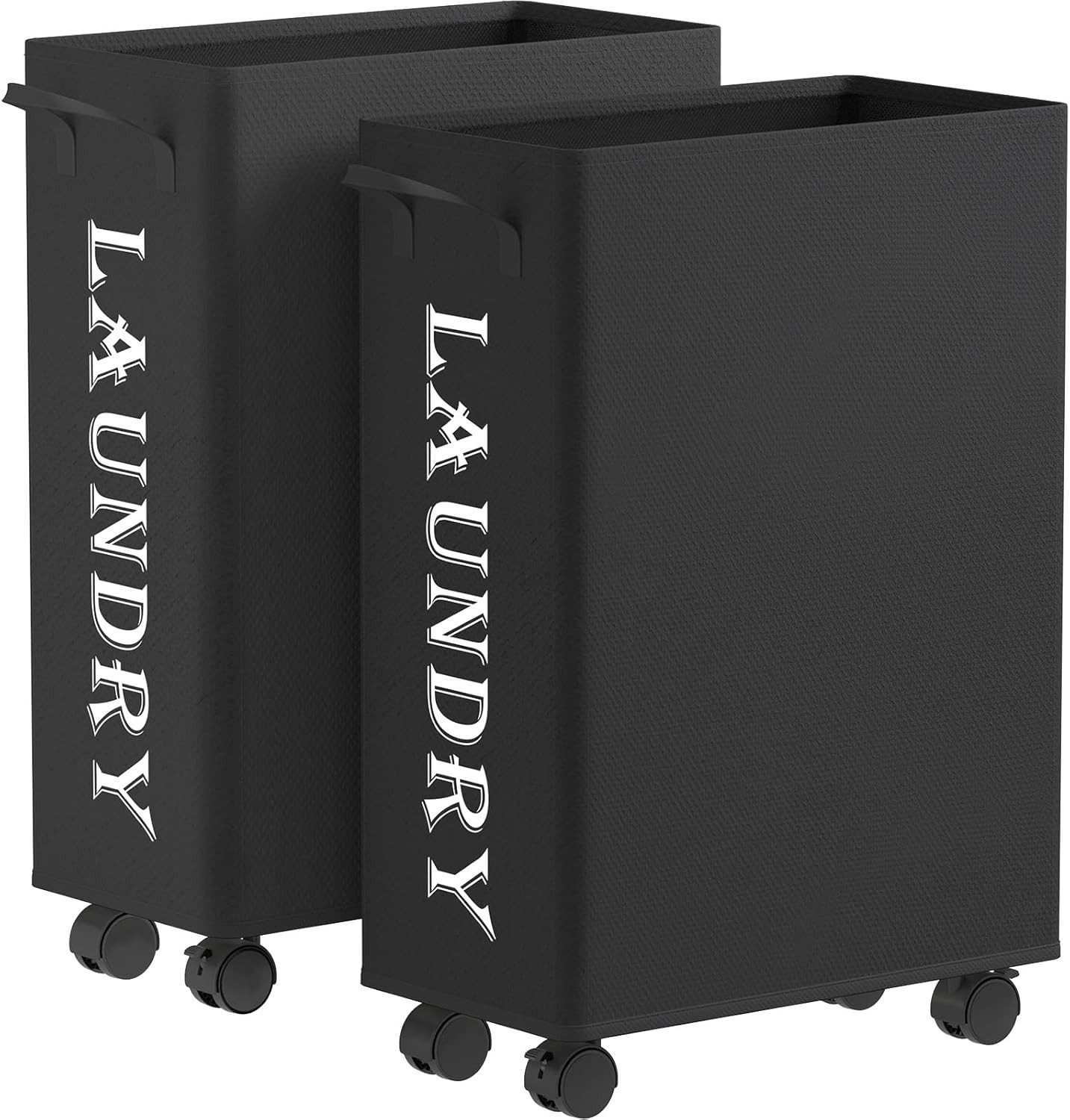 Lifewit Wäschekorb Rollbarer Wäschekorb 50L / 75L Faltbar mit Deckel & Griffen schmal (2er Wäschekorb-Set mit Rollen, Deckel und Tragegriffen, 2er Set faltbare Wäschekörbe mit Rollen für enge Räume), Schlank, faltbar, mit Rollen, wasserdicht, mit Kordelzug