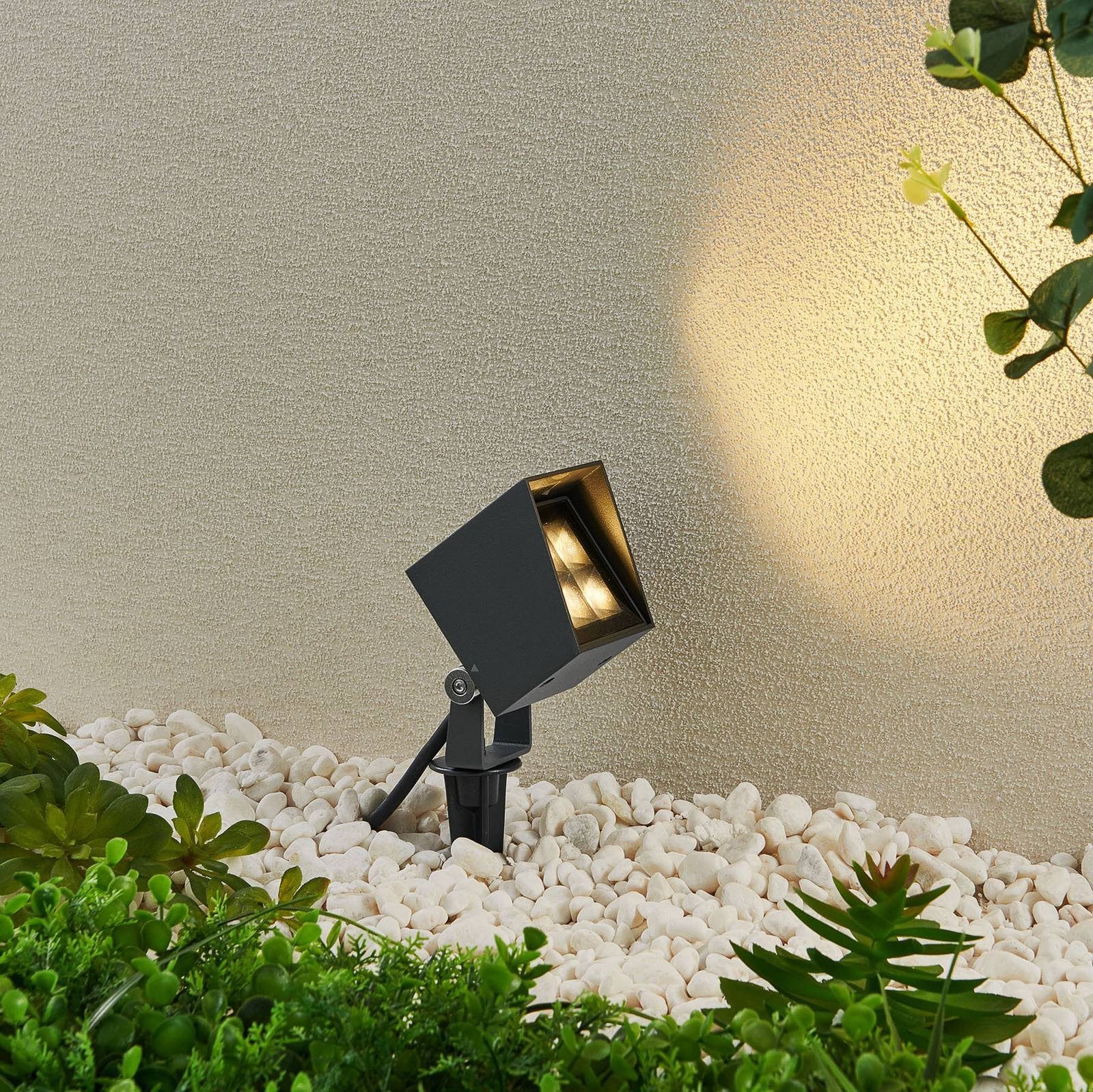 Friso, Gartenleuchte Modern, flammig, Glas, Lucande fest verbaut, dunkelgrau, inkl. Aluminiumdruckguss, warmweiß, 1 LED-Leuchtmittel