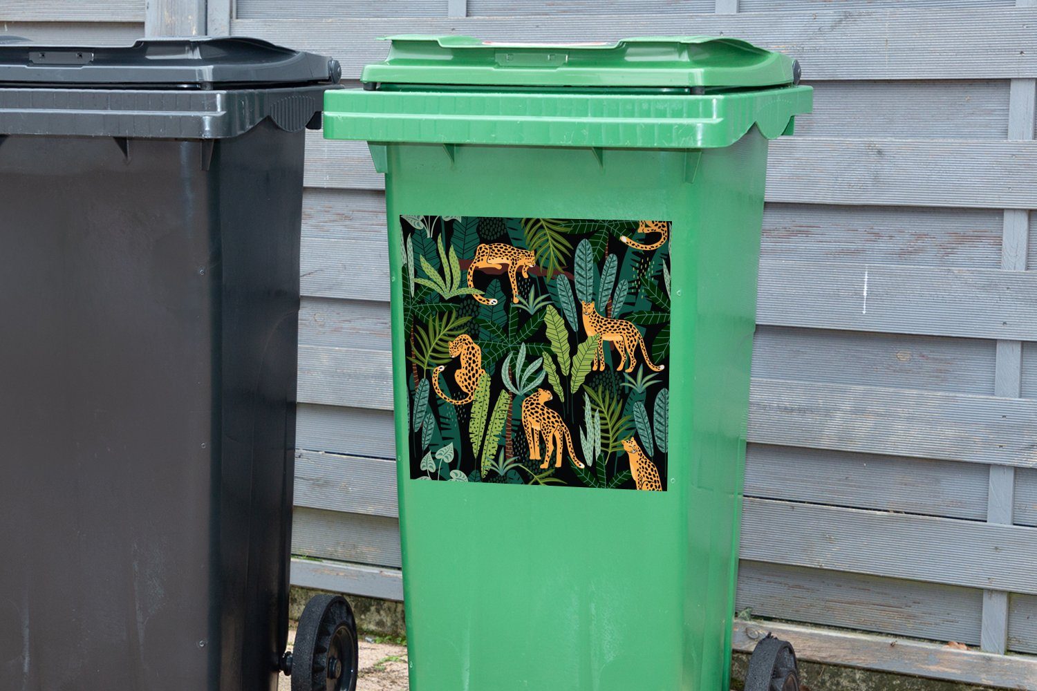 Mülltonne, Dschungel - Wandsticker - - MuchoWow - Mülleimer-aufkleber, Pflanzen Jungen Abfalbehälter Container, St), (1 - Sticker, Muster Panther Mädchen