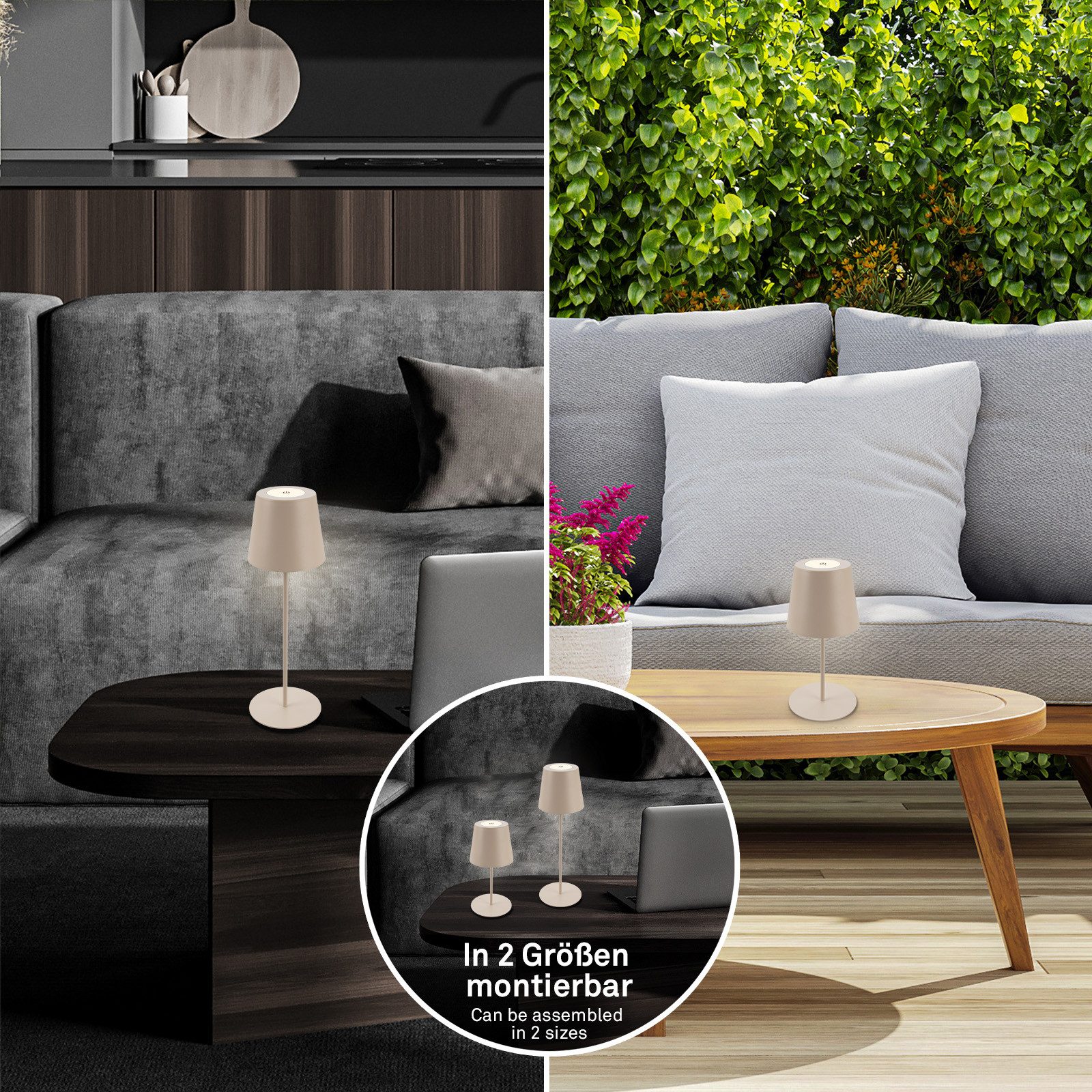 Briloner Leuchten Tischleuchte LED Tischlampe Akku IP44 kabellos Indoor/Outdoor, Einzelpack, LED wechselbar, 2700K - Extra - Warmweiß, LED Tischlampe kabellos 36x10,5 cm Beige Wohnzimmer Schlafzimmer