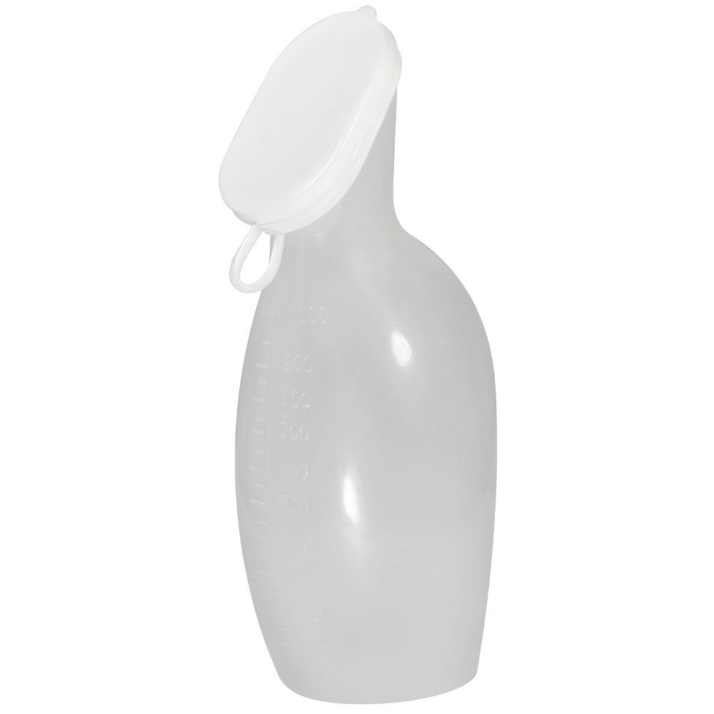 AMPri Urin-Flasche Urinflasche für Frauen (für den Medizinischen Bereich, 1 St., Aus Polypropylen), Durchscheinend mit weißem Deckel, 1l Fassungsvermögen