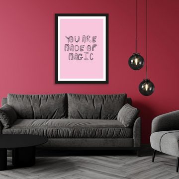 queence Bild mit Rahmen You are made of magic - Rosa - Gerahmter Digitaldruck - Wandbild, Spruch (1 St), Holzrahmen - Dekoration - Schwarzer Rahmen - in verschiedenen Größen