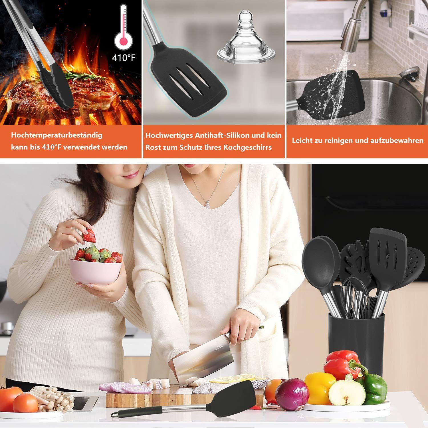 Haiaveng Kochbesteck-Set Küchenutensilien Silikonspatel teiliges, Antihaft-Hitzebeständiges Set 14
