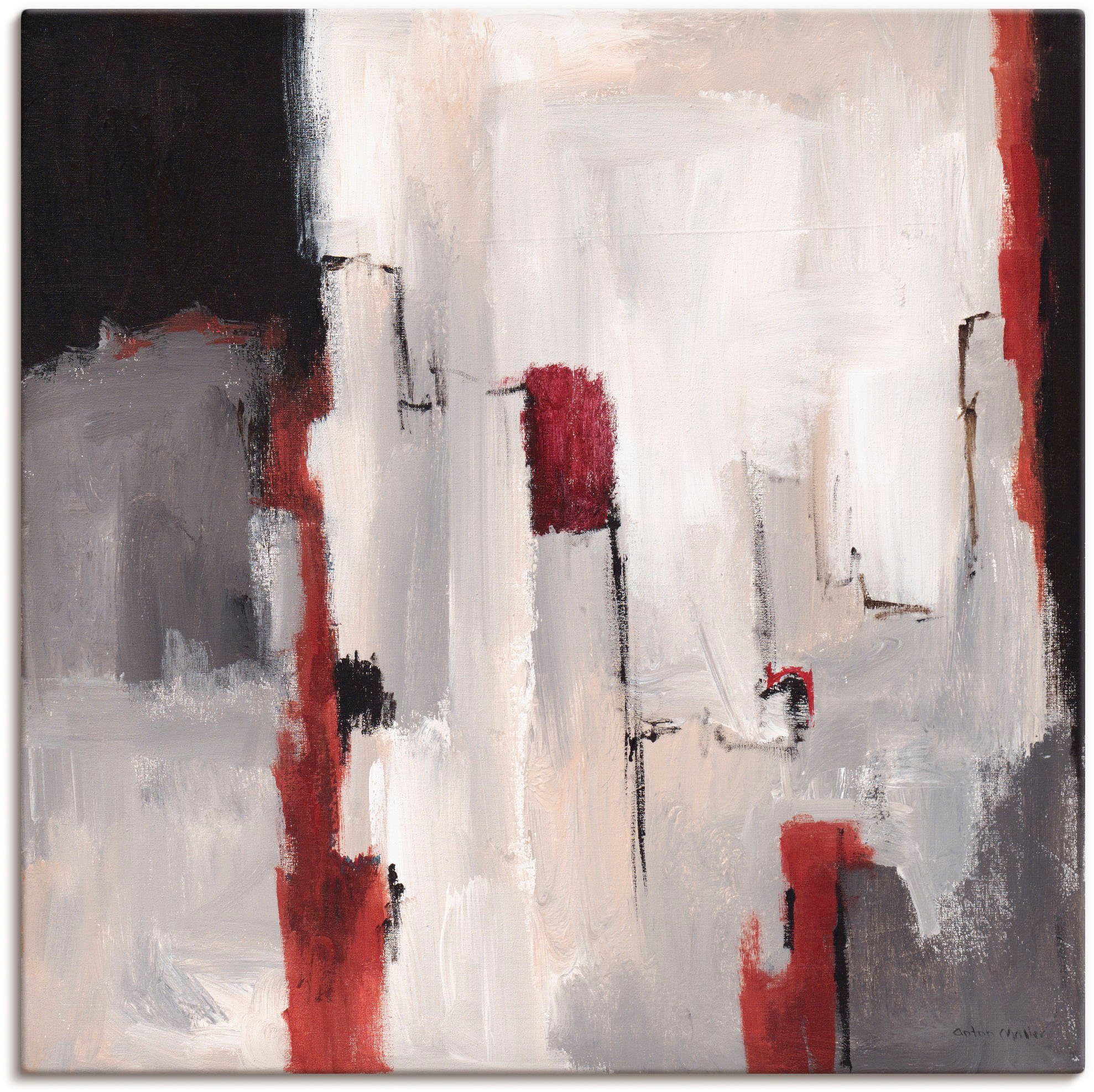 Artland Leinwandbild Rot an Grau II, Gegenstandslos (1 St), auf Holzrahmen gespannt