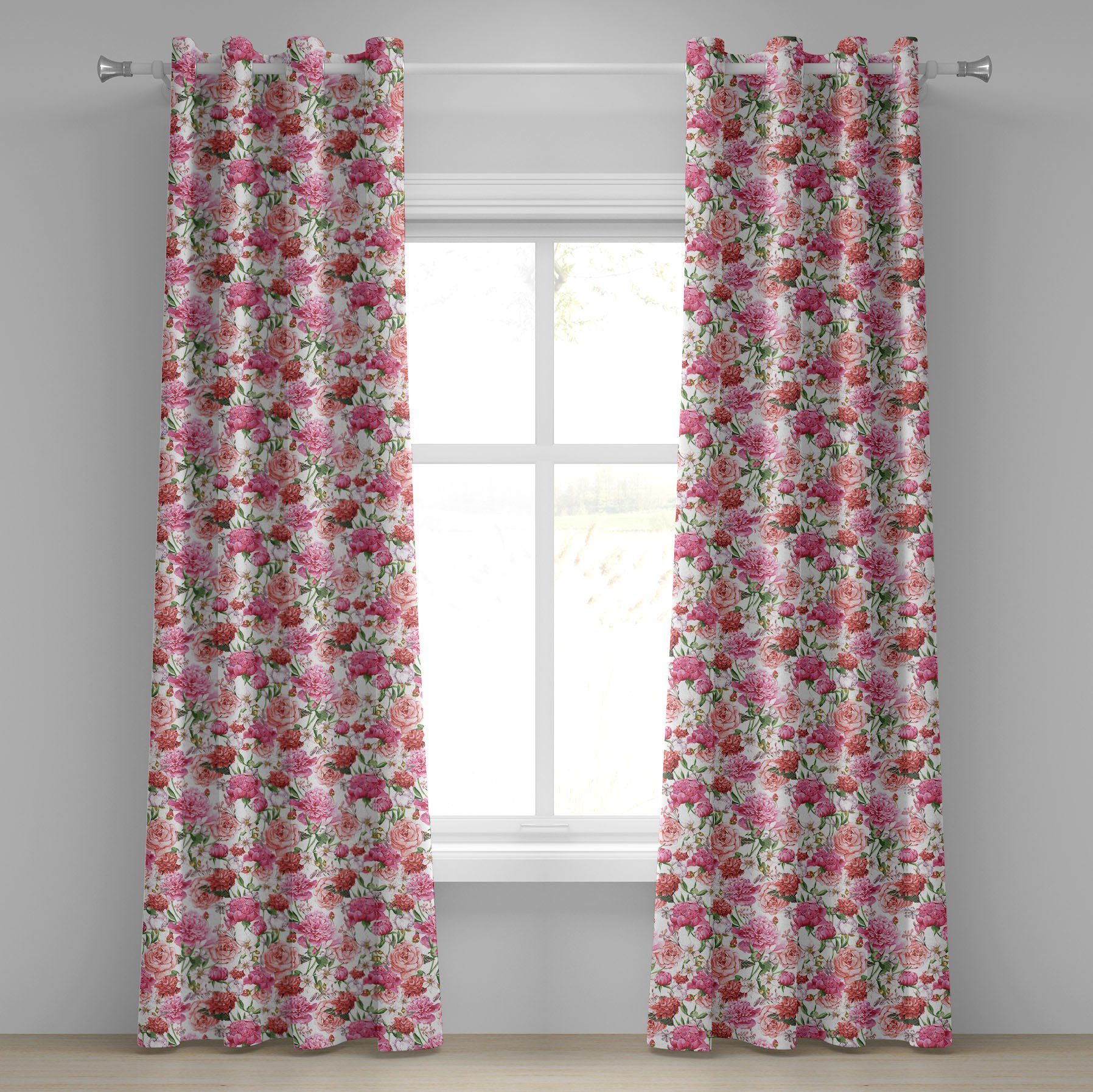 Gardine Dekorative 2-Panel-Fenstervorhänge Pfingstrosen für Rosen Schlafzimmer Wohnzimmer, und Blumen Abakuhaus