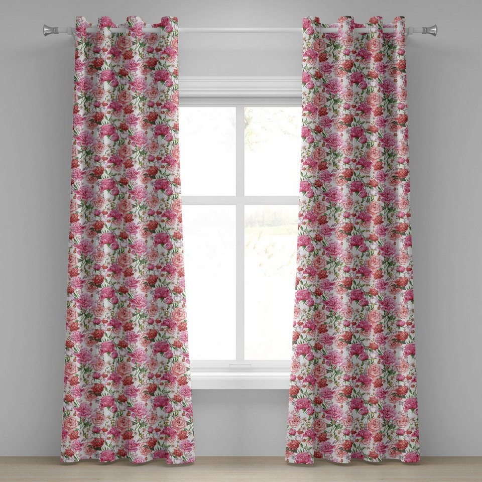 Gardine Dekorative 2-Panel-Fenstervorhänge für Schlafzimmer Wohnzimmer,  Abakuhaus, Blumen Pfingstrosen und Rosen