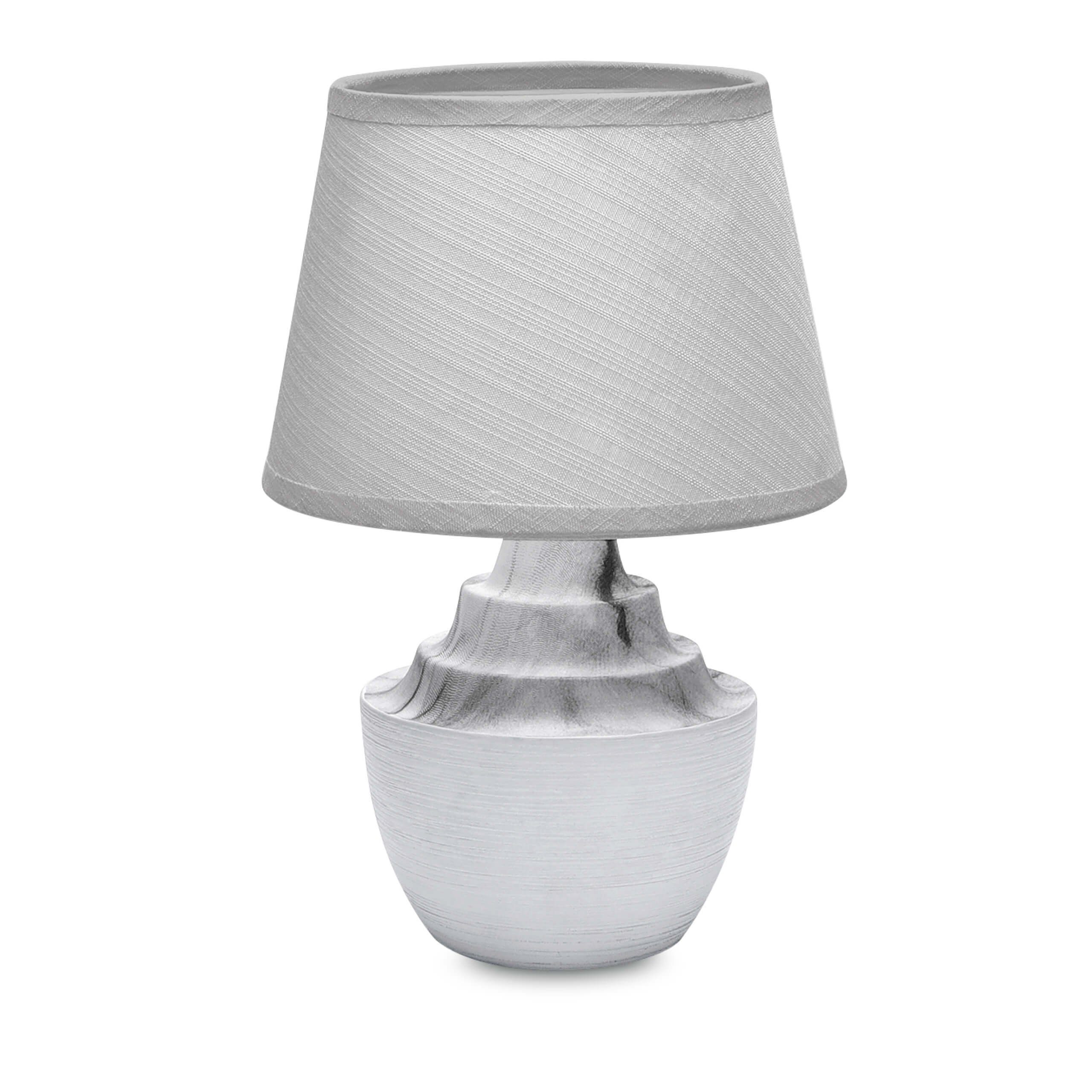E14 Tischleuchte mit grau/weiß/marmor Stoffschirm rund aus LED LED Keramik Universum Sockel