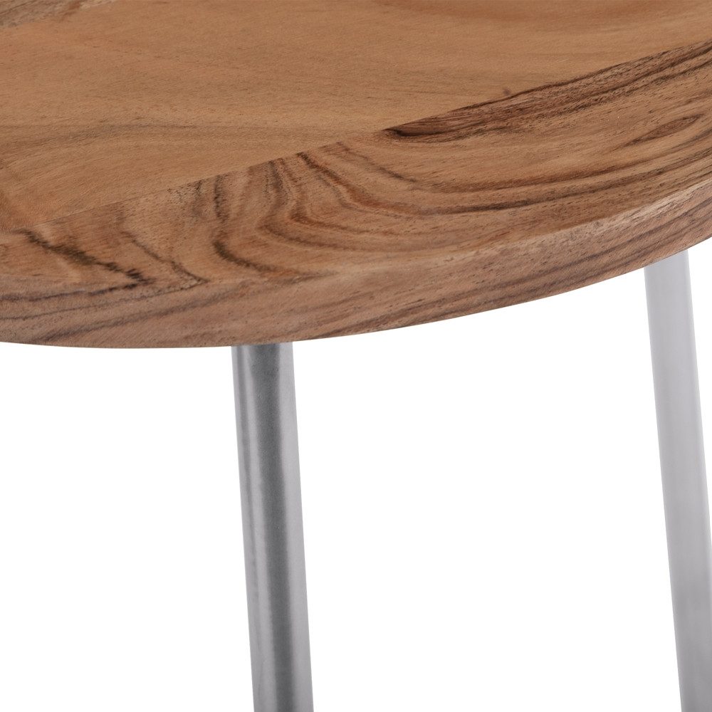 WOMO-DESIGN Couchtisch 2er Set Beistelltisch Wohnzimmertisch Sofatisch Kaffeetisch Massivholz (2-St), Ø43x52cm/Ø38x45cm Natur-Silber Holz/Metall Industrial Design Unikat