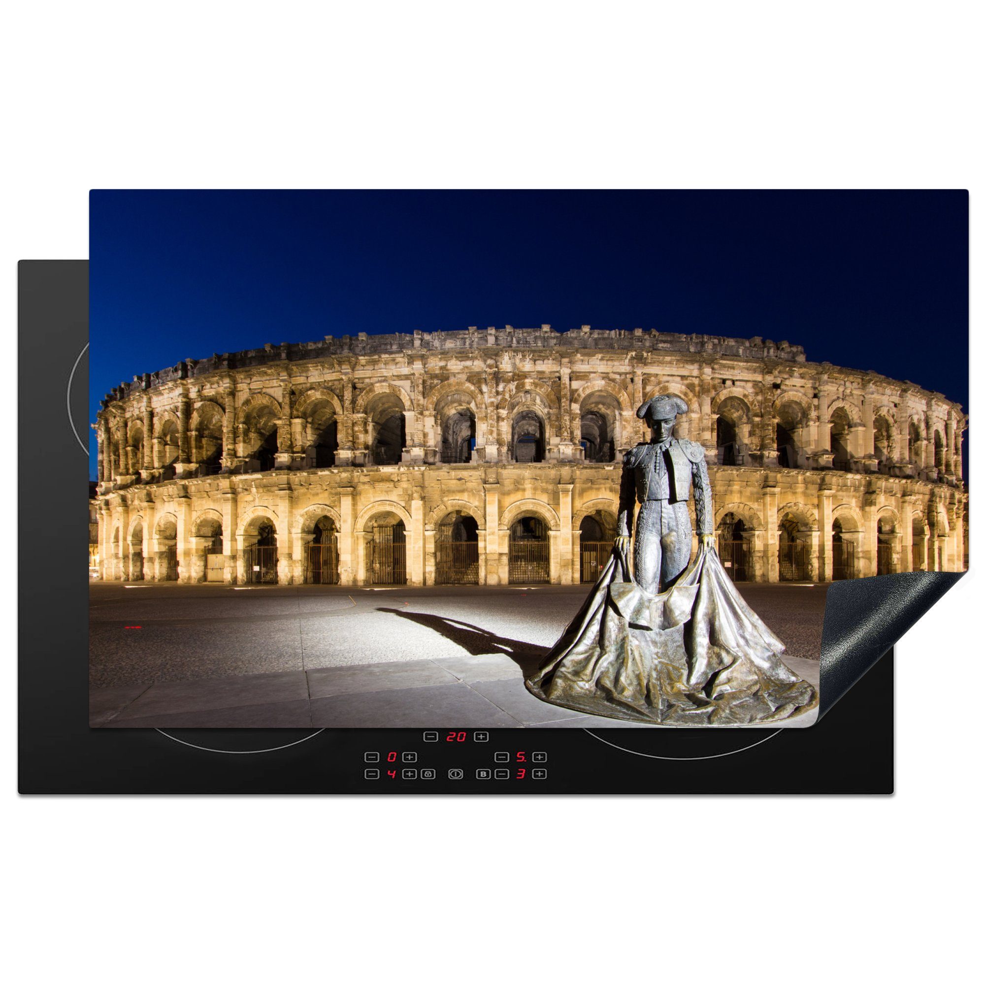 MuchoWow Herdblende-/Abdeckplatte Römisches Amphitheater in der französischen Stadt Nîmes, Vinyl, (1 tlg), 83x51 cm, Ceranfeldabdeckung, Arbeitsplatte für küche