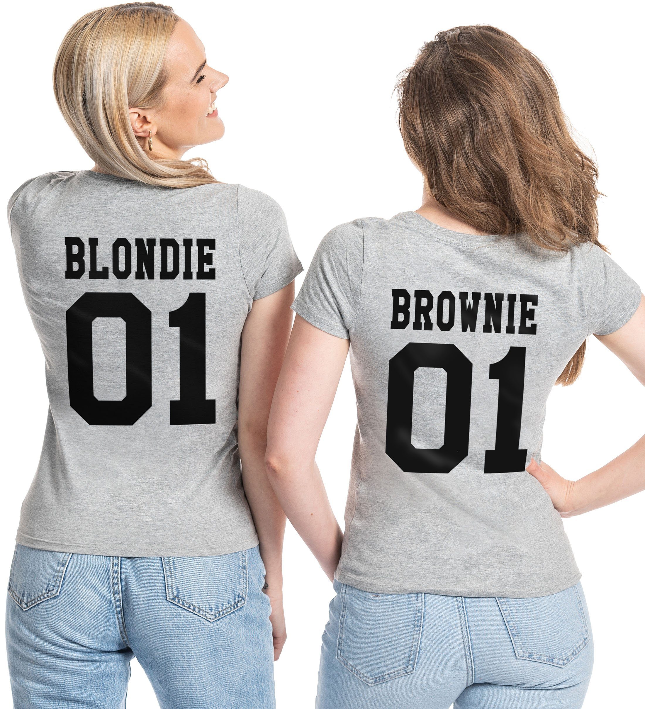 Couples Shop Print-Shirt Blondie & Brownie Damen T-Shirt Freunde Set mit trendigem Frontprint