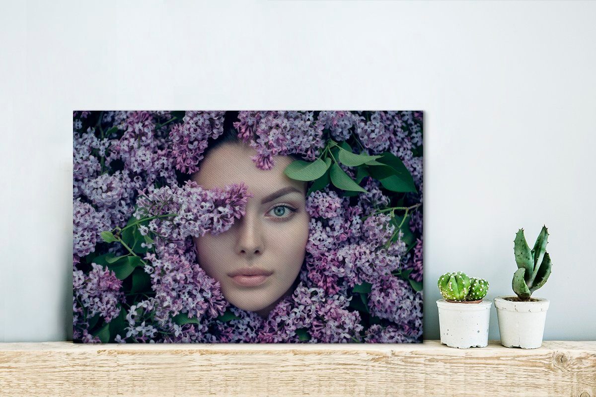 Wanddeko, Frauen Blumen (1 - Leinwandbilder, - OneMillionCanvasses® cm 30x20 Aufhängefertig, Wandbild Lila, St), Leinwandbild