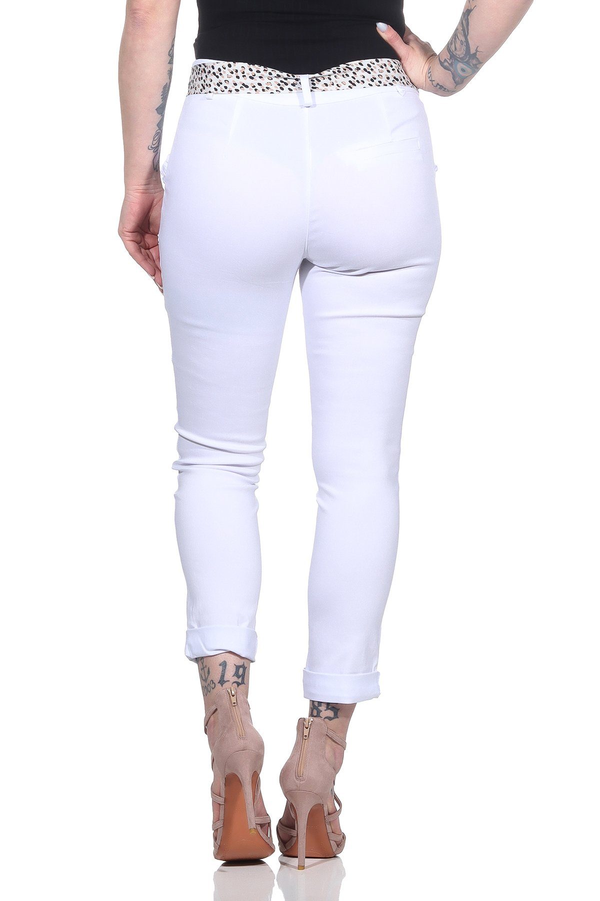 Stretch-Hose mit Hose Klassische 366 Tuch Damen Mississhop gemustertem Female Weiß M. Stretch Chino