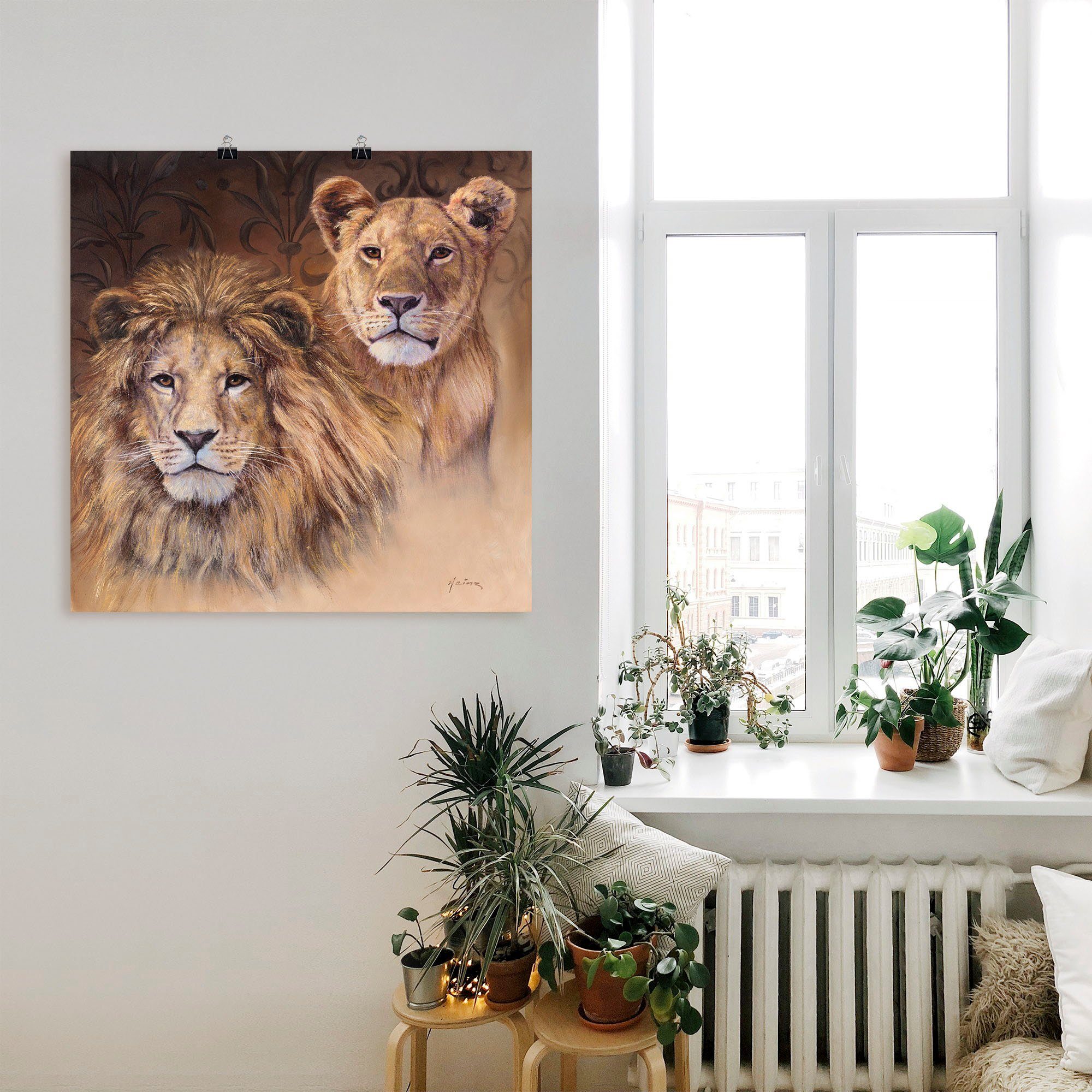 in Wildtiere St), (1 versch. Löwen, Poster Alubild, Artland Wandaufkleber als oder Leinwandbild, Größen Wandbild