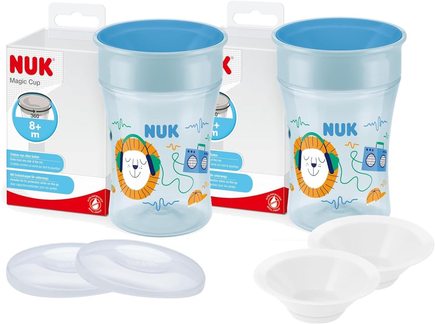 NUK Trinklernbecher NUK Magic Cup Bundle – 2x 230ml Blau + Zubehör, ab 8 Monate