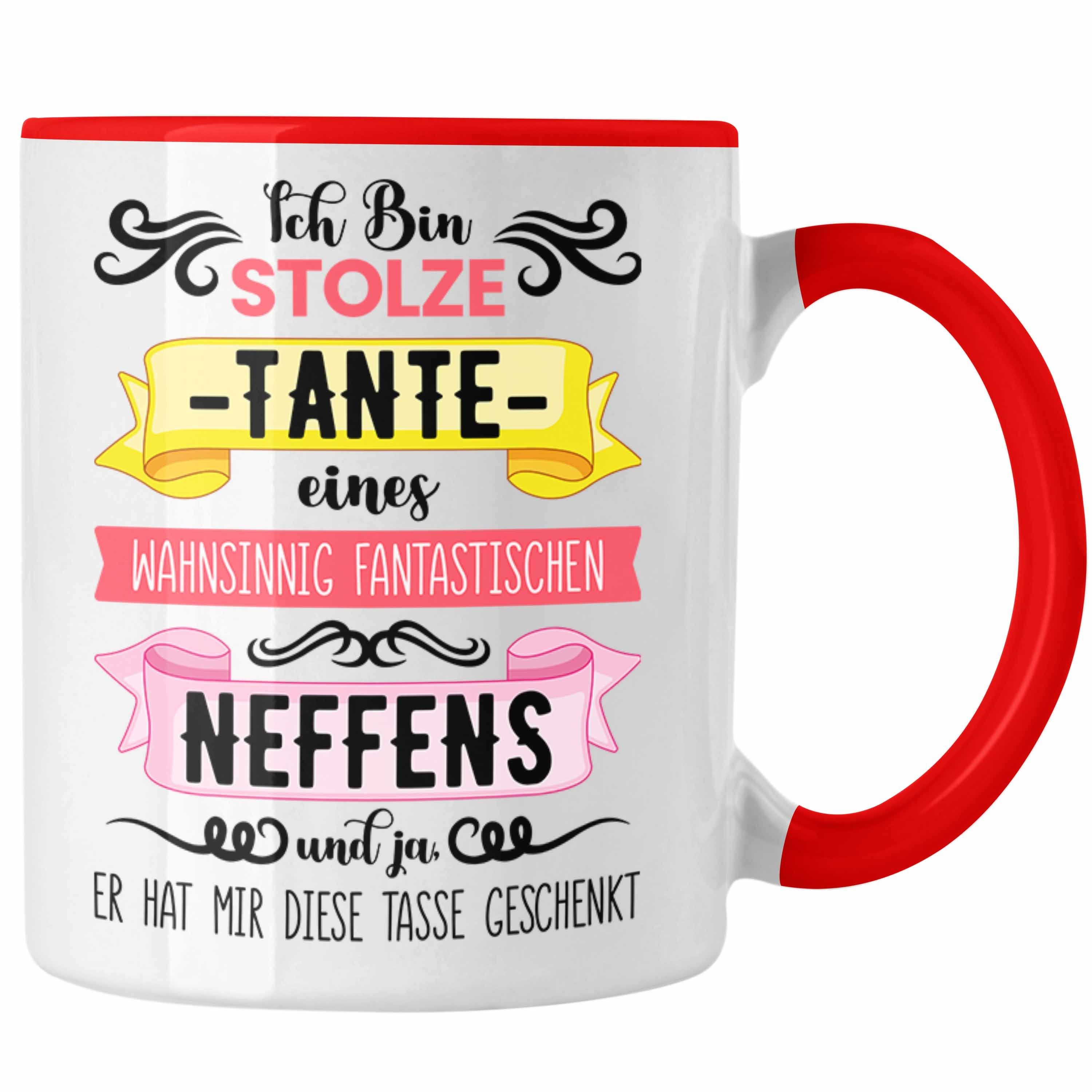 Trendation Tasse Trendation - Geschenk für Tante von Neffe Tasse Geschenkidee Lustig Spruch Rot
