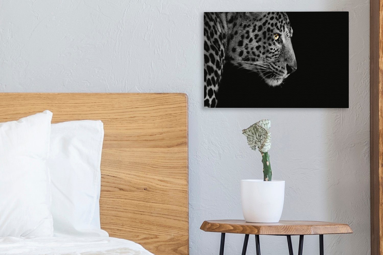 30x20 Leinwandbild St), Wandbild - - (1 - cm Schwarz Wanddeko, OneMillionCanvasses® Aufhängefertig, Weiß Leinwandbilder, Leopard Pelz,