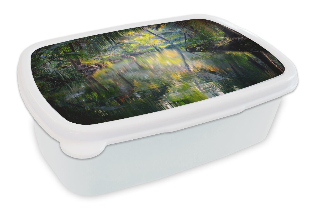 MuchoWow Lunchbox Tropische Reflexion, Kunststoff, (2-tlg), Brotbox für Kinder und Erwachsene, Brotdose, für Jungs und Mädchen weiß | Lunchboxen