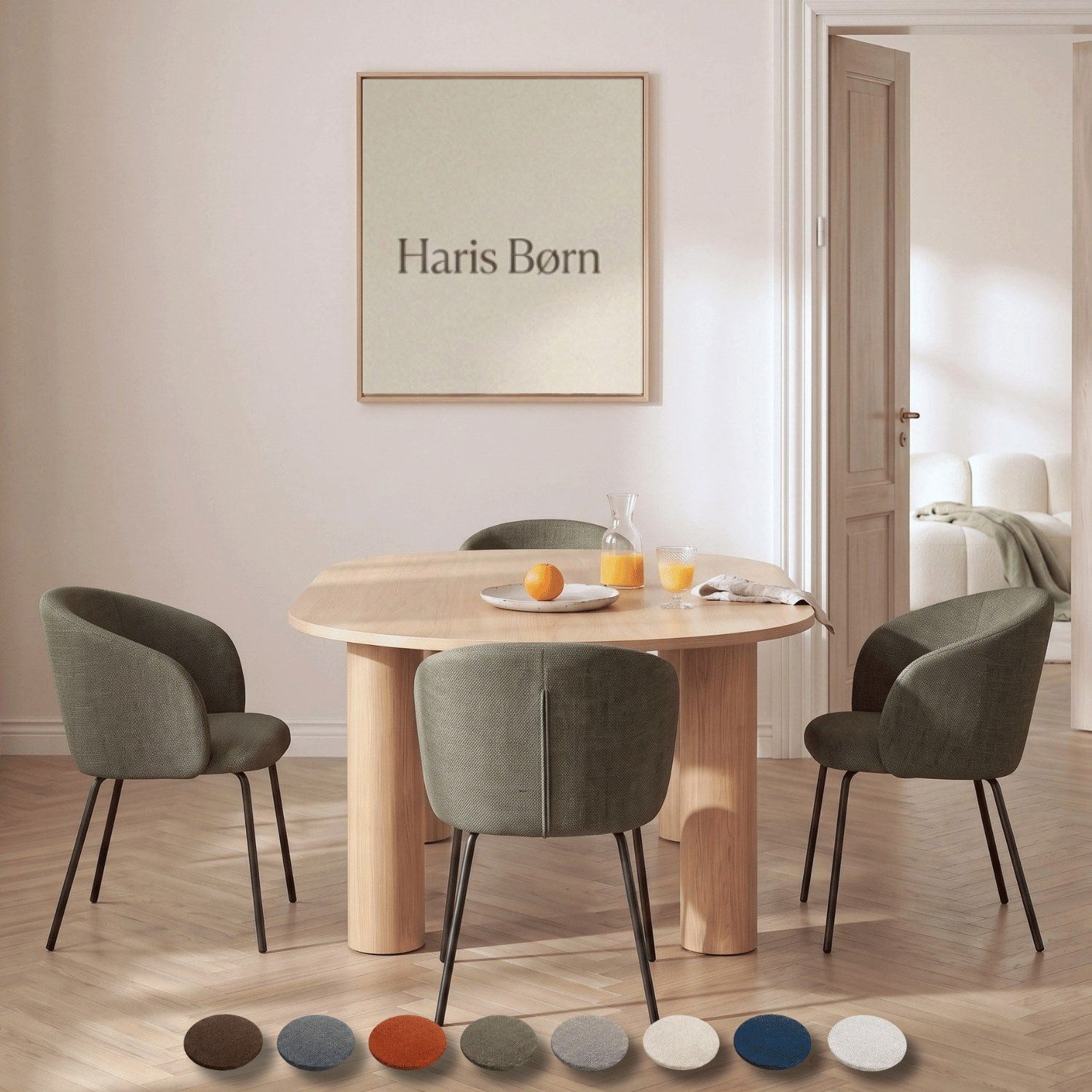 Haris Børn Esszimmerstuhl mit Armlehnen NØR - Hochwertige Polsterstühle für Esszimmer (Set, 4 St), Grün - Premium Esszimmer Stühle & Wohnzimmer Stühle