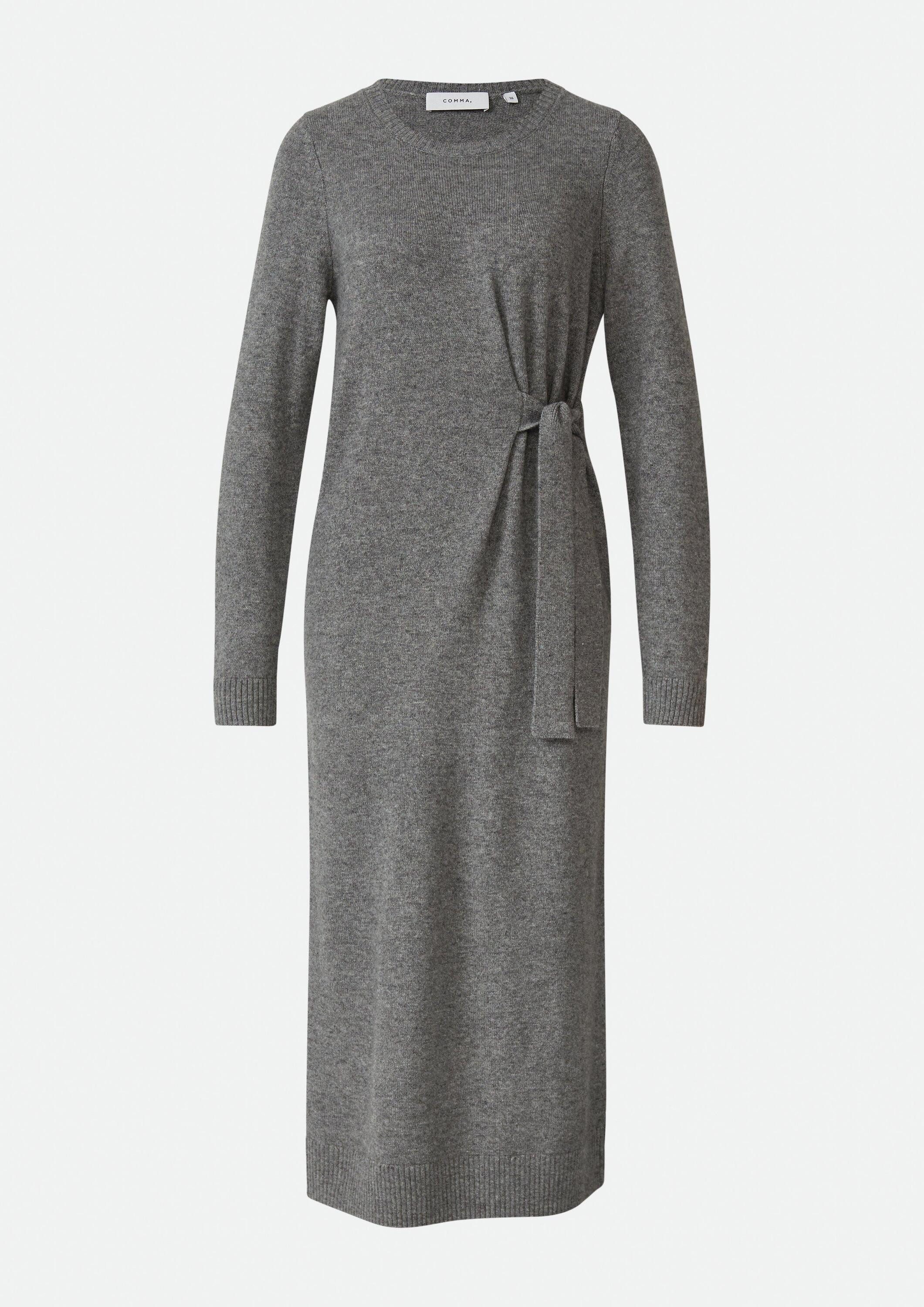 comma Midikleid Kleid Strickkleid aus Wollmix mit Bindedetail