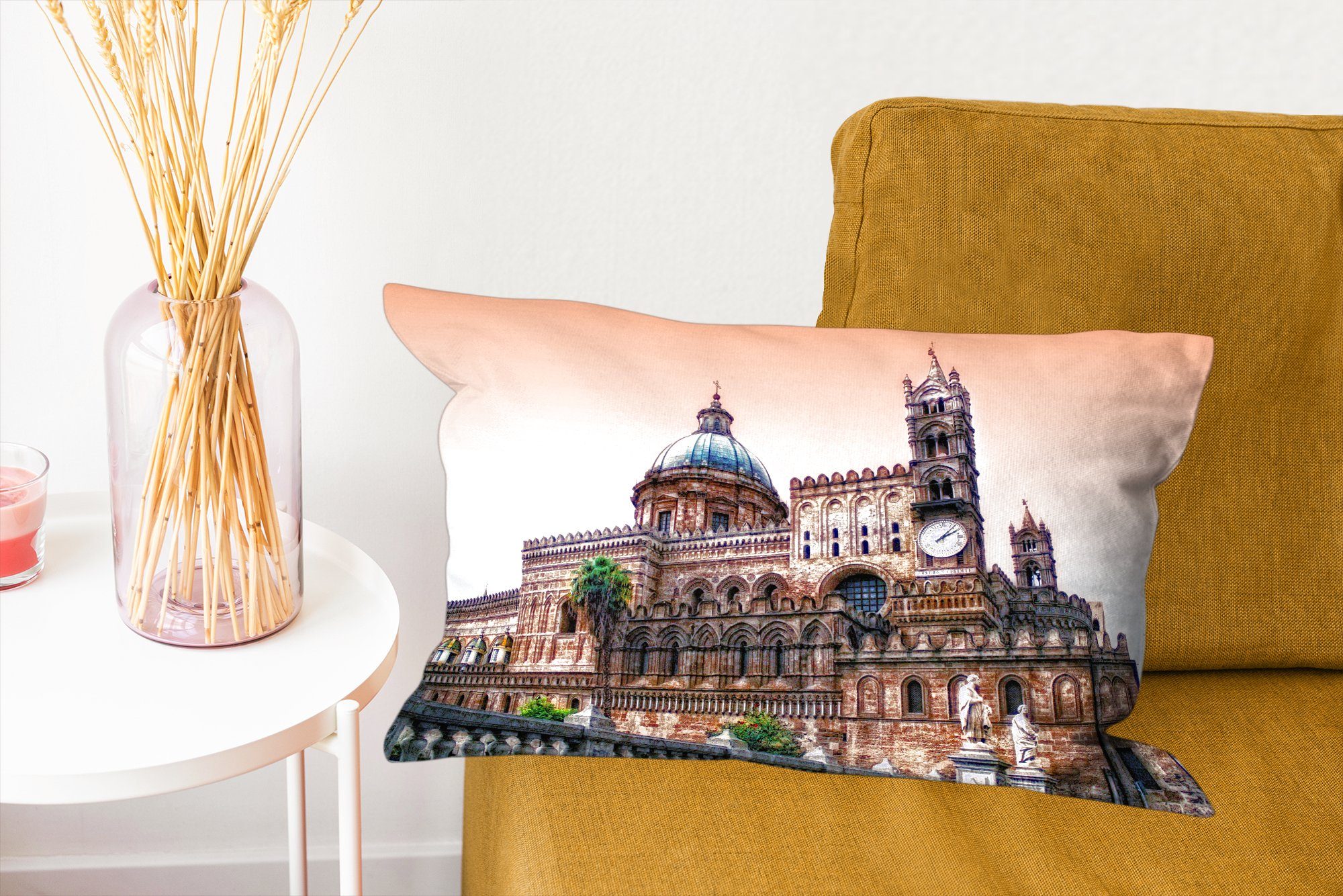 MuchoWow Dekokissen Palermo - Sizilien mit Füllung, - Dekoration, Dekokissen Kathedrale, Schlafzimmer Zierkissen, Wohzimmer