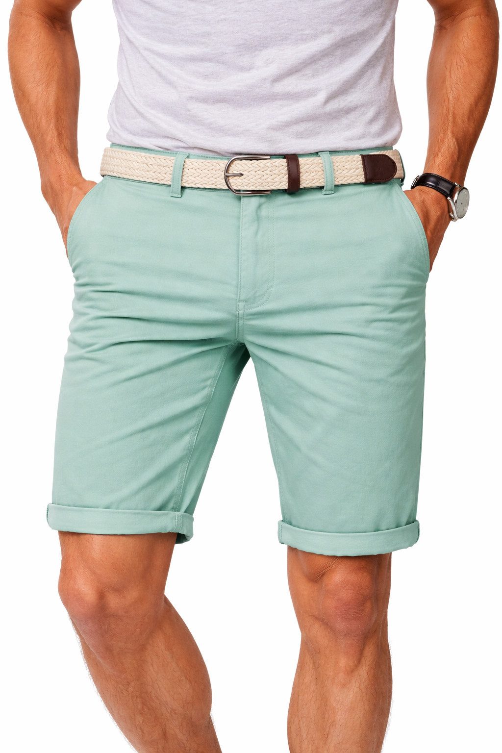 Geographical Norway Bermudas Chino Shorts kurze Hose Bermuda Knielang Stoff bequem mit Gürtel short