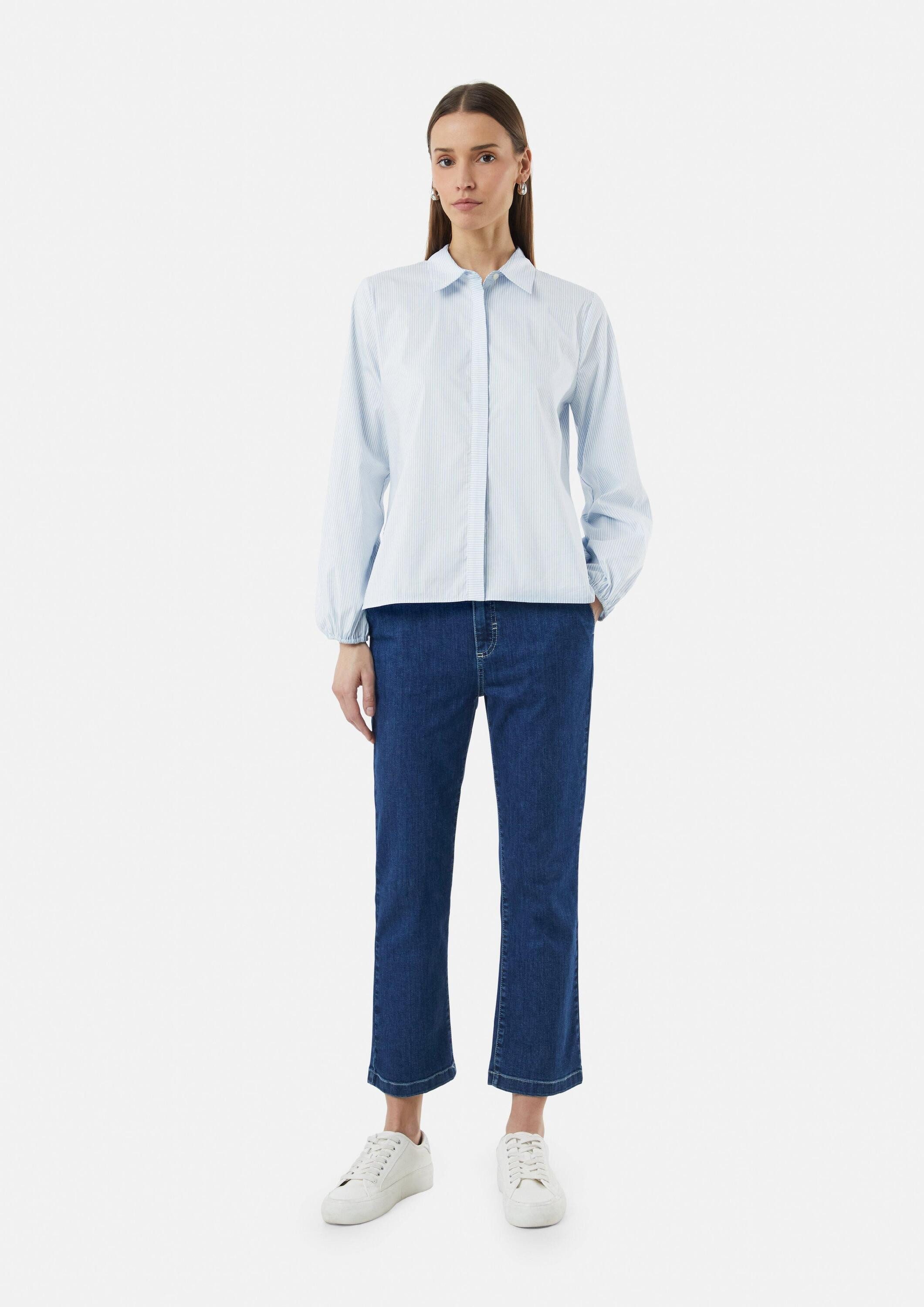 comma Langarmbluse Bluse Gestreifte Hemdbluse mit voluminösem Ärmelsaum