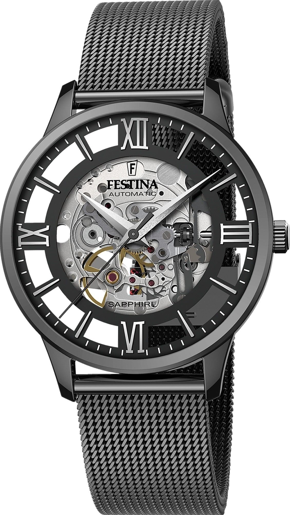 Festina Quarzuhr Festina Herrenuhr F20535/1 Edelstahlband, (Analoguhr), Herren Armbanduhr rund, Edelstahlarmband schwarz, Elegant