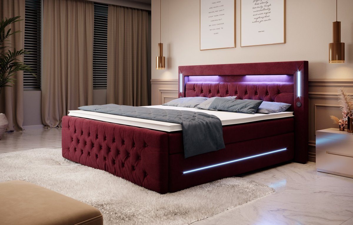 Luxusbetten24 Boxspringbett Moonlight, mit LED-Beleuchtung, USB-Anschluss günstig online kaufen