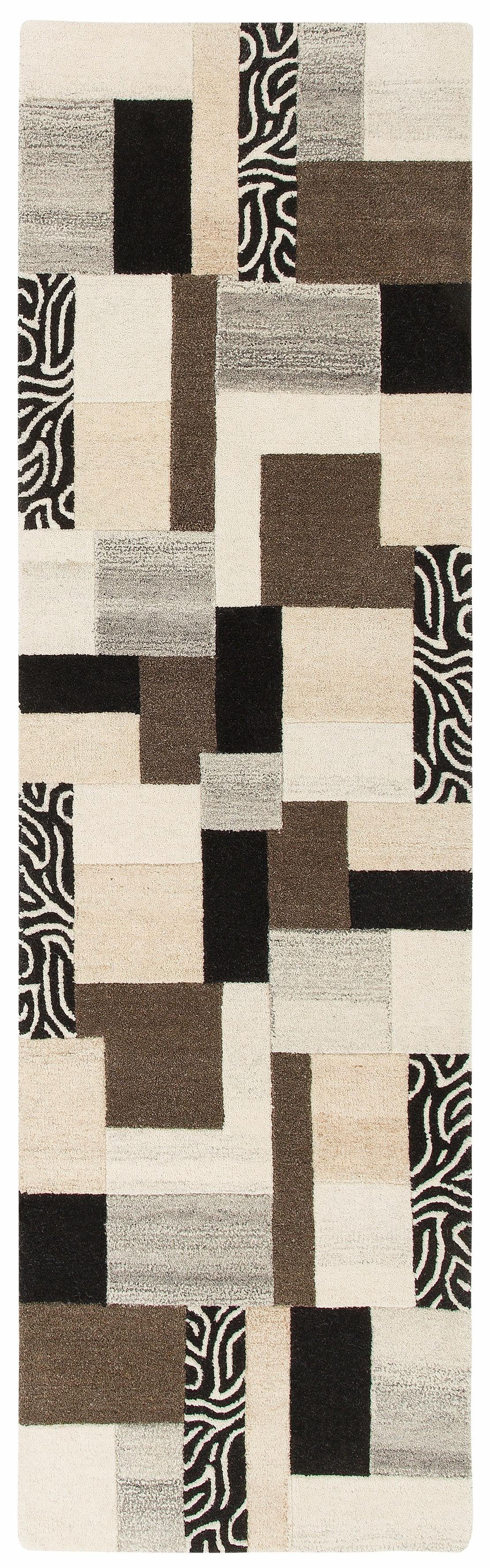 Läufer Lola, Wolle, handgearbeitet, Patchwork Design, rechteckig, Höhe: 12 mm, Teppich-Läufer, handgetuftet, Flur, Brücke