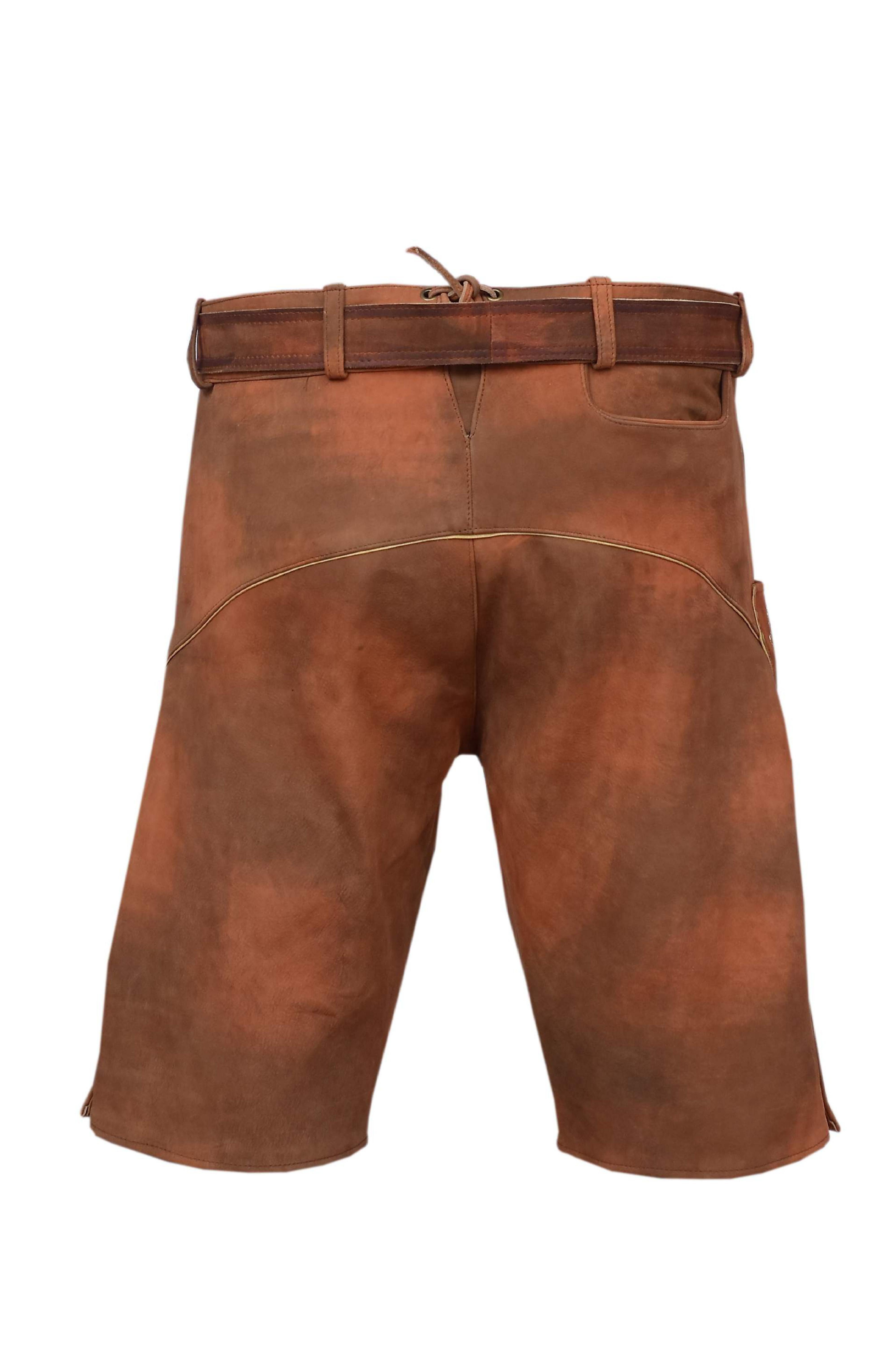 Ramona Lippert Trachtenlederhose Fabian kurze Hose braun mit Gürtel Sticker günstig online kaufen