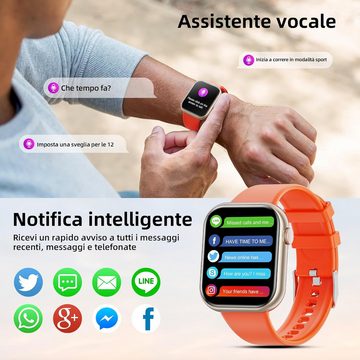 Hwagol Damen's und Herren's Bluetooth Anrufe Smartwatch (1,85 Zoll, Android/iOS), mit 140+ Sportmodi SpO2 Puls und Schlafmonunitor Schrittzähler