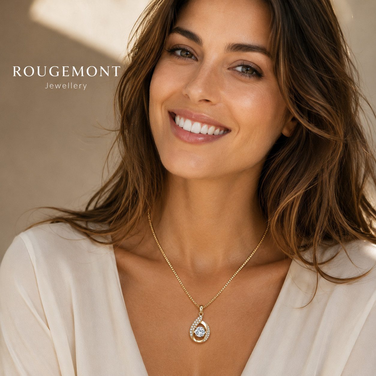 ROUGEMONT Kette mit Anhänger Extravagante Moissanit Damen Halskette 6,5mm Moissanit 18K Gold 1,0ct, Echtschmuck mit Echtheitszertifikat