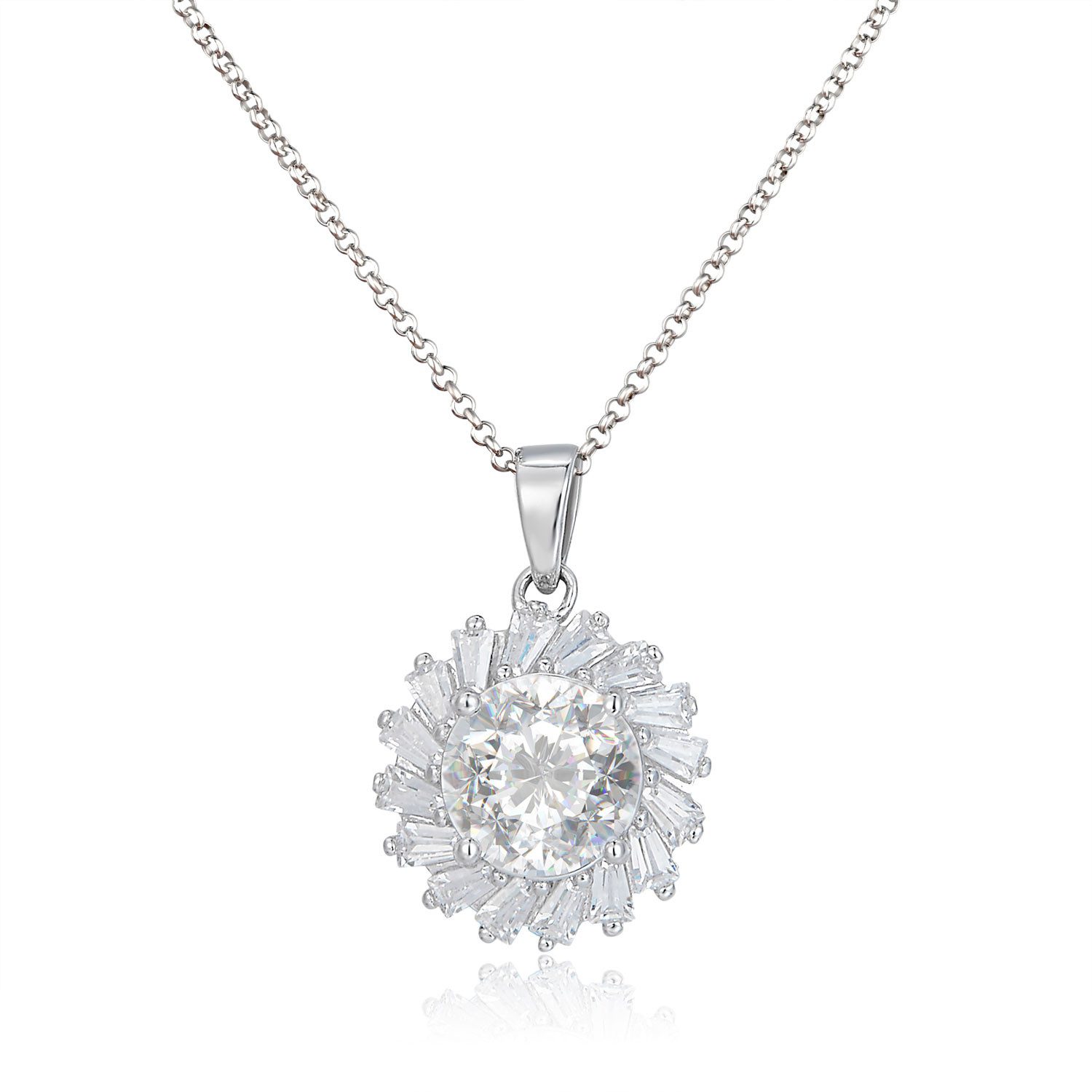 Schöner-SD Kette mit Anhänger Silberkette mit Zirkonia Anhänger rund funkelnd 925 Silber rhodiniert