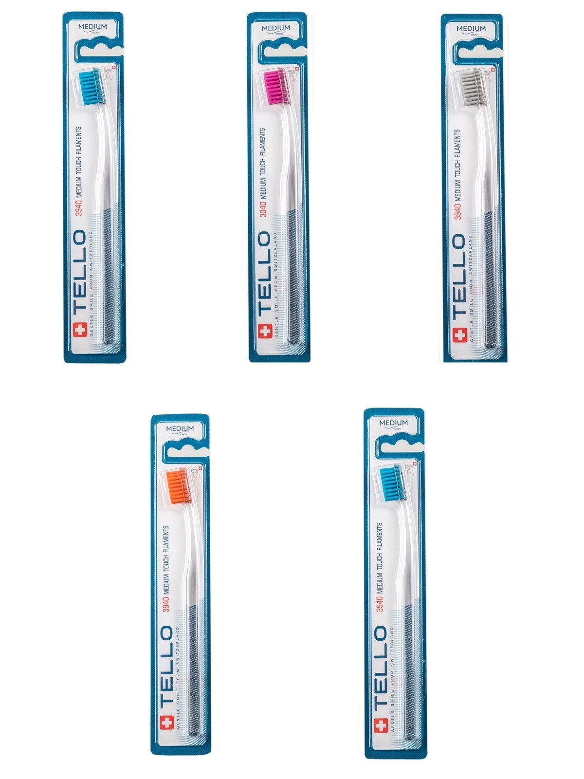 Tello GmbH Zahnbürste 5x TELLO Brush Medium 3940 - Zahnbürste - Medium Borsten