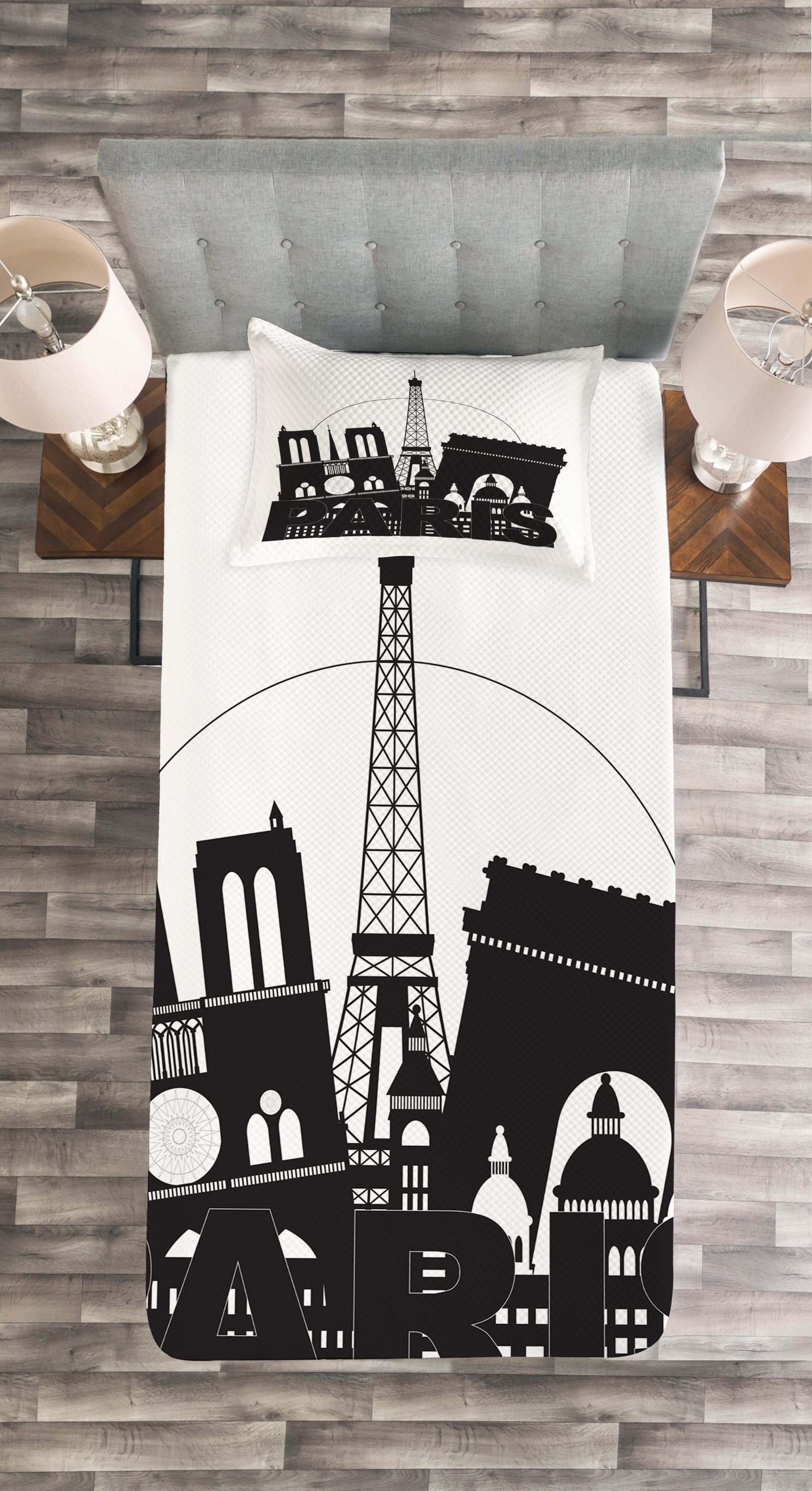Eiffelturm Kissenbezügen Abakuhaus, Bold Set Monotone mit Tagesdecke Paris Waschbar,