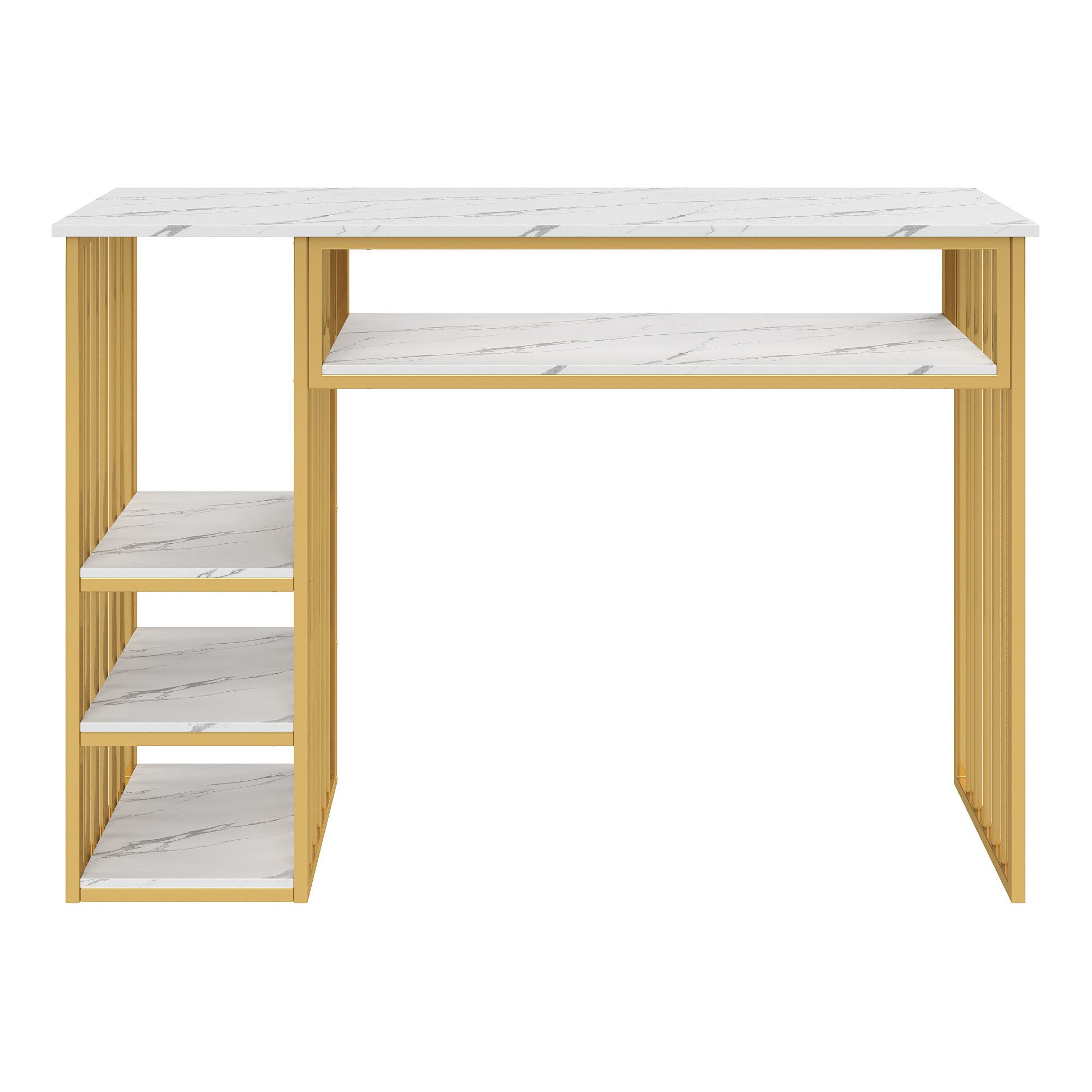 Flieks Bartisch Stehtisch mit MDF-Tischplatte in Marmoroptik, 4 Ablageflächen (140×40×105 cm, 1-St., 1 Tisch), rechteckig Esstisch mit Stauraum Küchentisch, Met – Bild 3 von 5