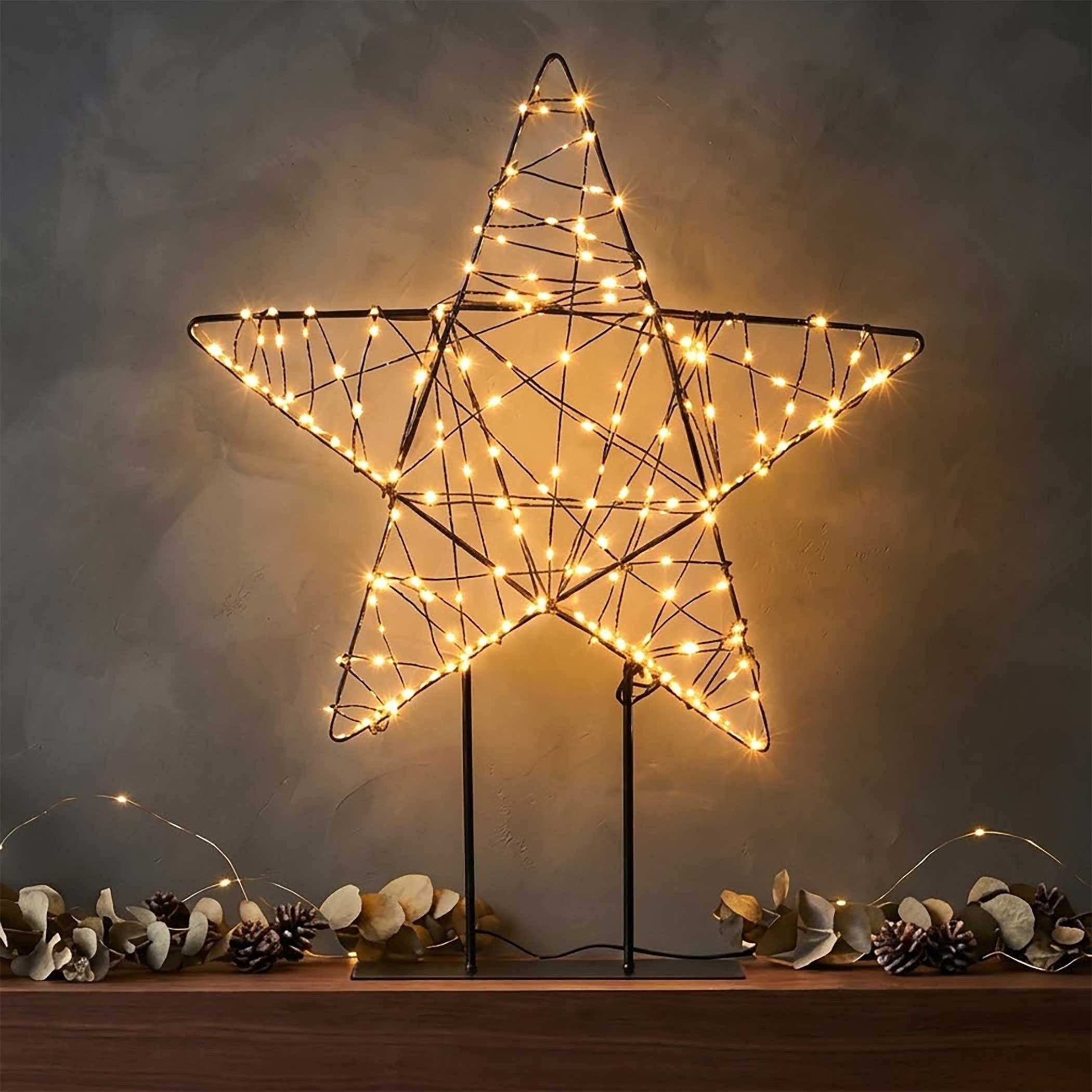 Spetebo LED Stern schwarz auf Fuß mit Twinkle Effekt für Innen, 15 % Flashing-Twinkle-Effekt, LED fest integriert, warmweiß, Kabelgebuten mit festem Netzteil
