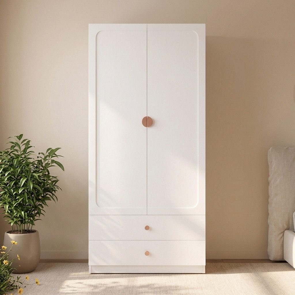 Flieks Kleiderschrank Hochschrank 90x45x200cm mit 2 Schubladen und 1 Kleiderstange