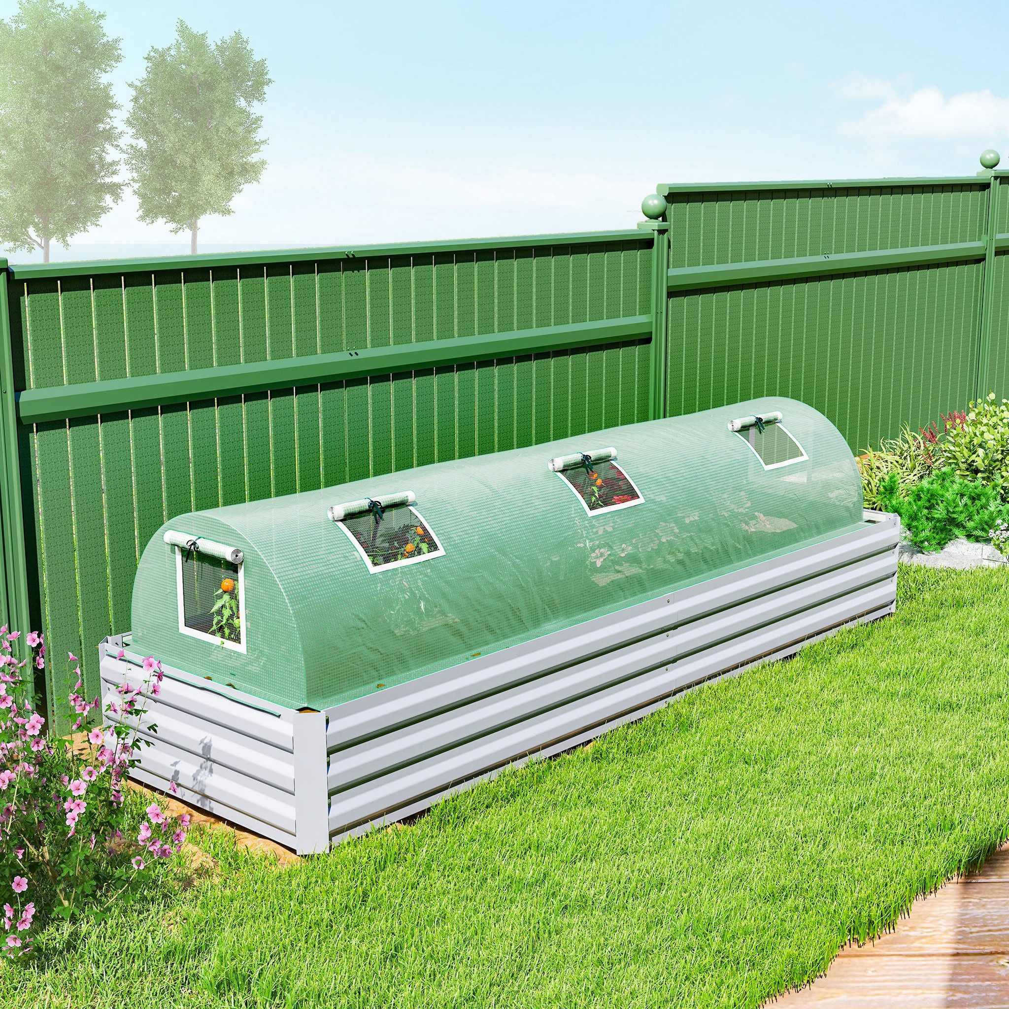 MC Star Gewächshaus Kleines Gewächshaus für den Pflanzenanbau mit 5 Fenstern, Stahlrahmen und UV-beständiger PE-Plane, 300 x 80 x 45 cm, Grün